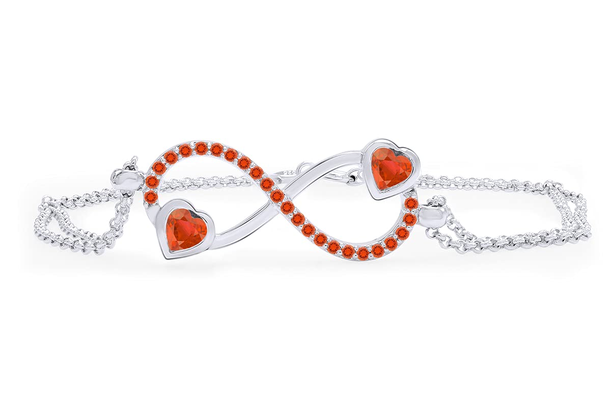 Affy Simulated Gemstone Infinity Heart Bracelet - 14k White Gold Over Sterling Silver - Perfect for Valentine's Day Gifts, Anniversary Presents & Romantic Occasions