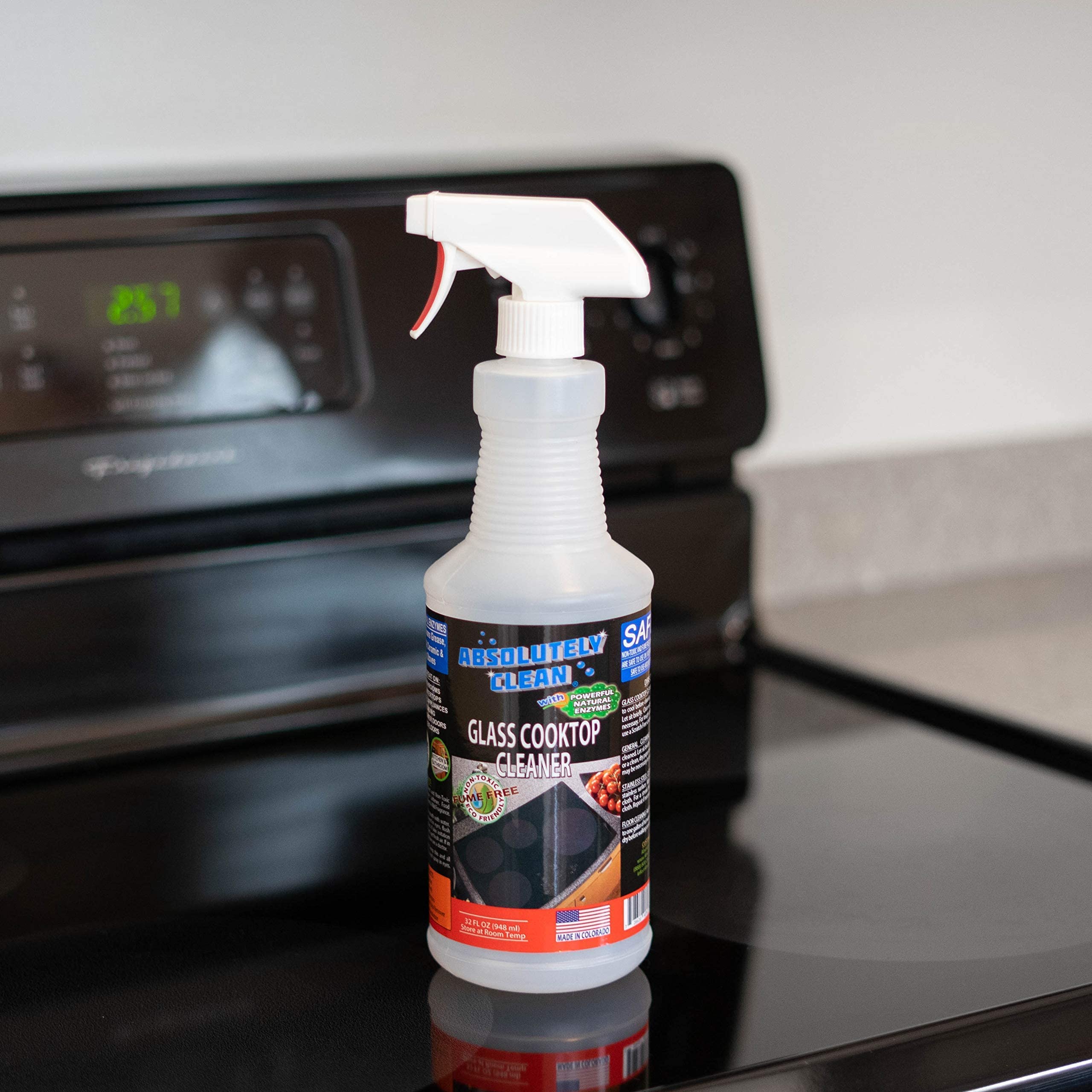 Powerful Heavy-Duty Ceramic & Glass Stove Top Cleaner – Fume-Free, Scratch-Free, Streak-Free Formula with Natural Enzymes – Made in USA (32 oz) – Ideal for Kitchen Cleaning, Stove Maintenance & Grease Removal