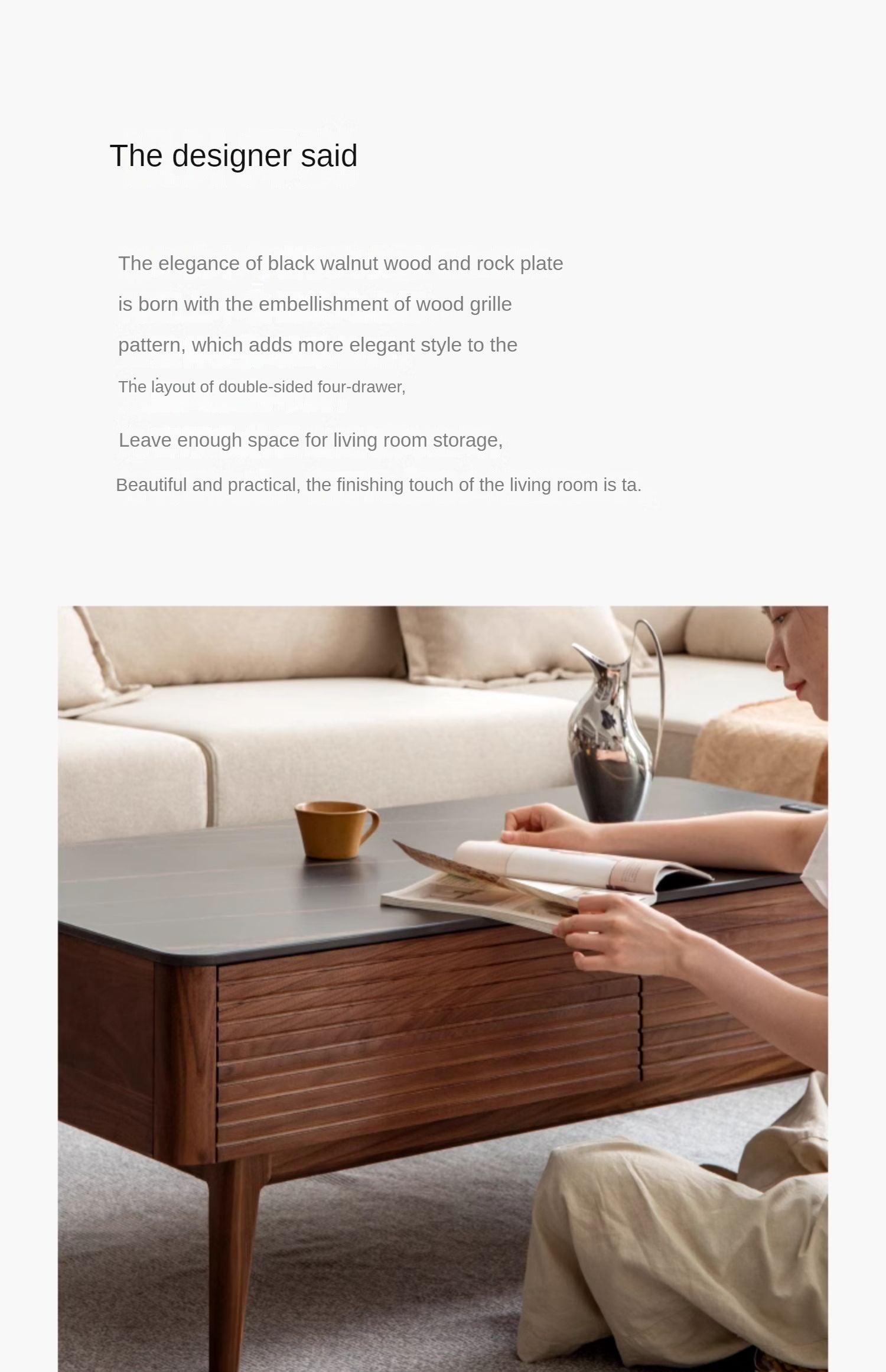 Solid Black Walnut Wood Coffee Table with Natural Slate Top - Perfect for Living Room, Lounge & Modern Home Decor