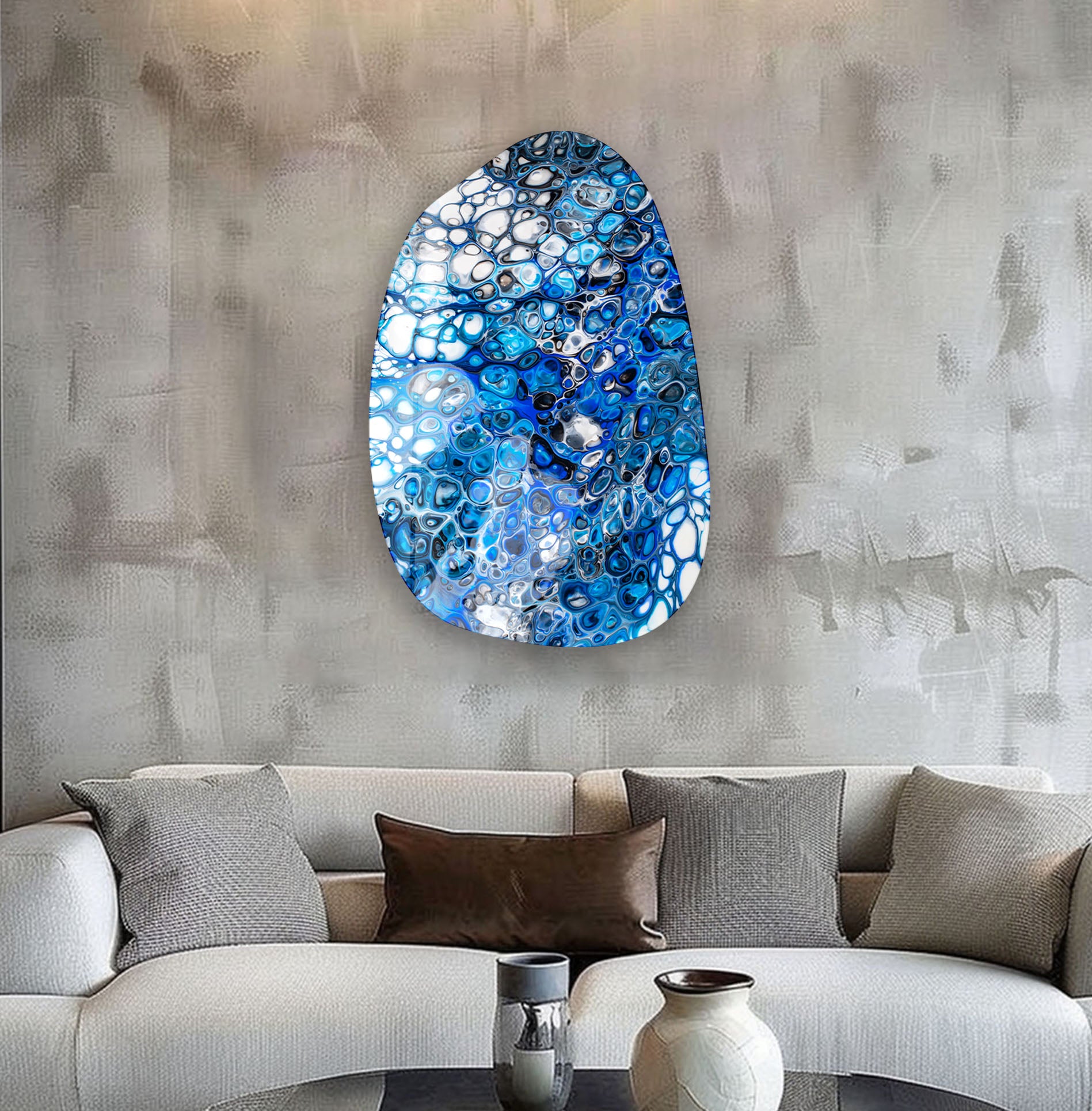 Blue Abstract Glass Wall Art - Modern Home Decor for Living Room, Bedroom & Office - Handmade Aesthetic Glass Artwork