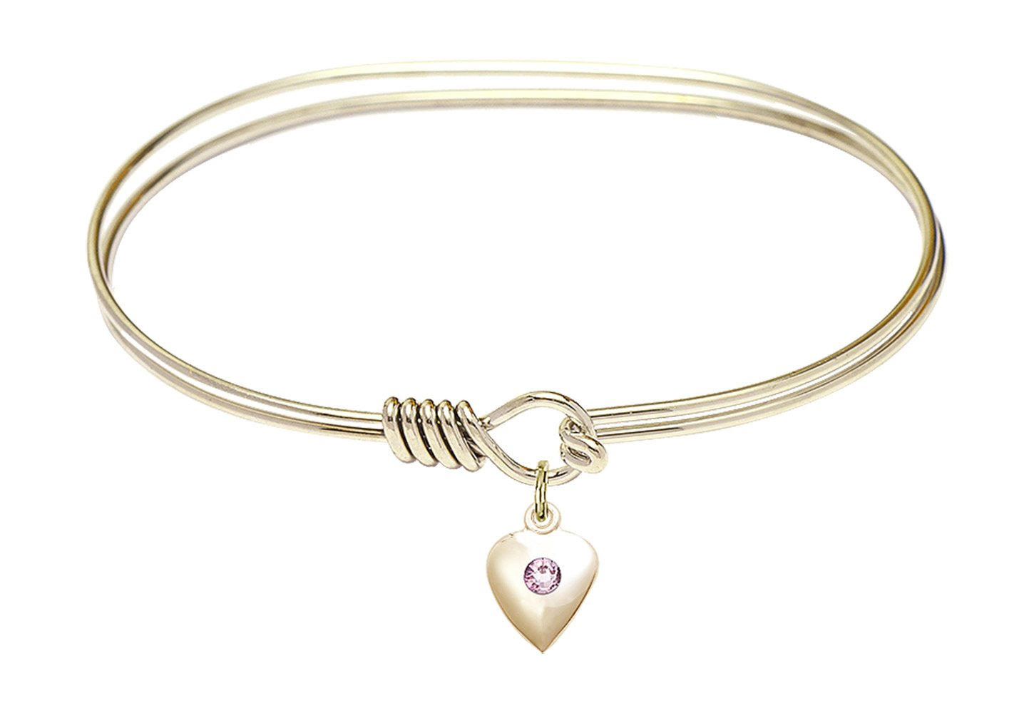 7 Inch Oval Eye Hook Bangle Bracelet with Heart Charm & Light Purple Crystals - Elegant Jewelry for Women, Perfect for Parties, Weddings & Everyday Wear