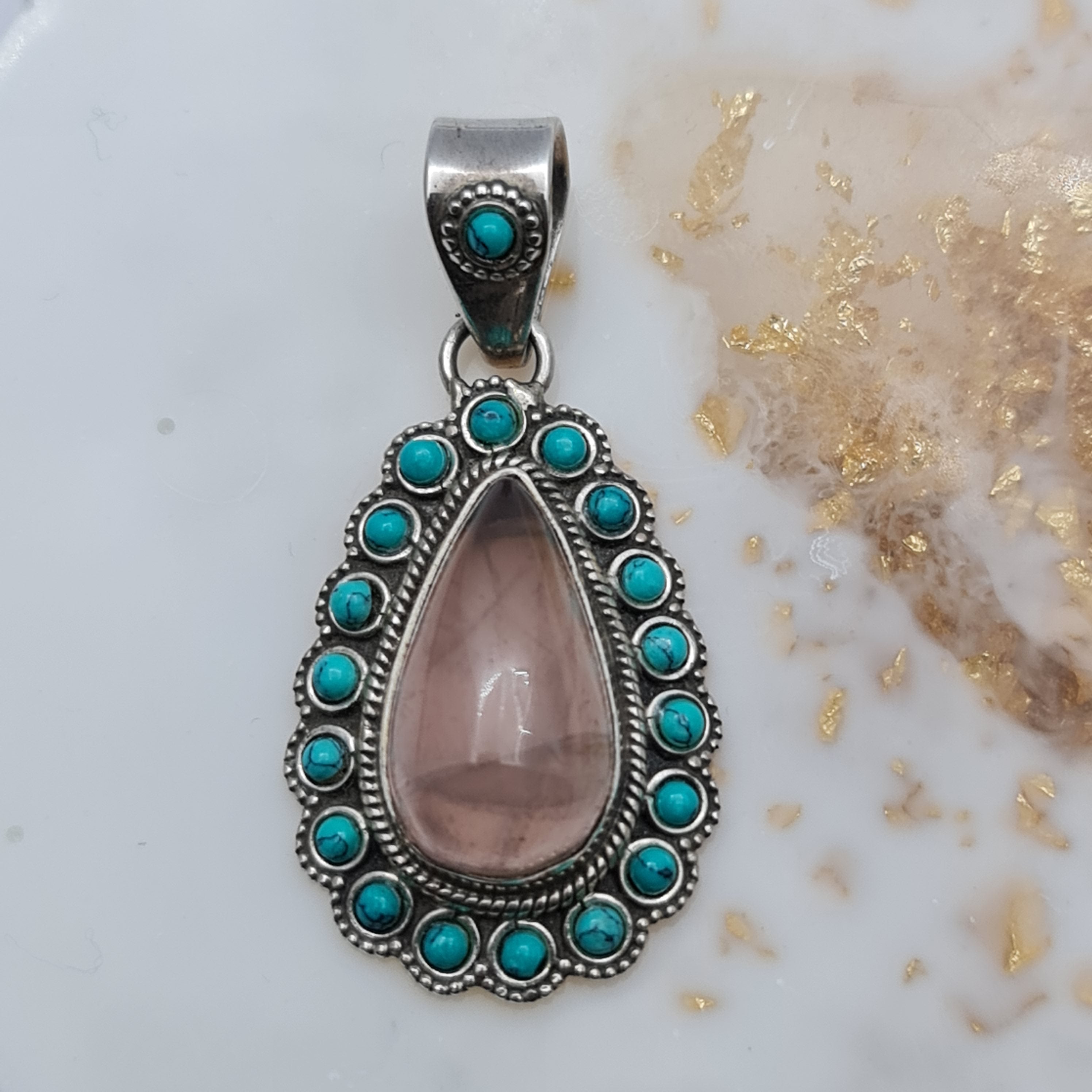 Natural Rose Quartz & Turquoise Stone Pendant Necklace - Large Healing Crystal Jewelry for Women - Perfect for Meditation, Energy Balancing & Spiritual Gifts
