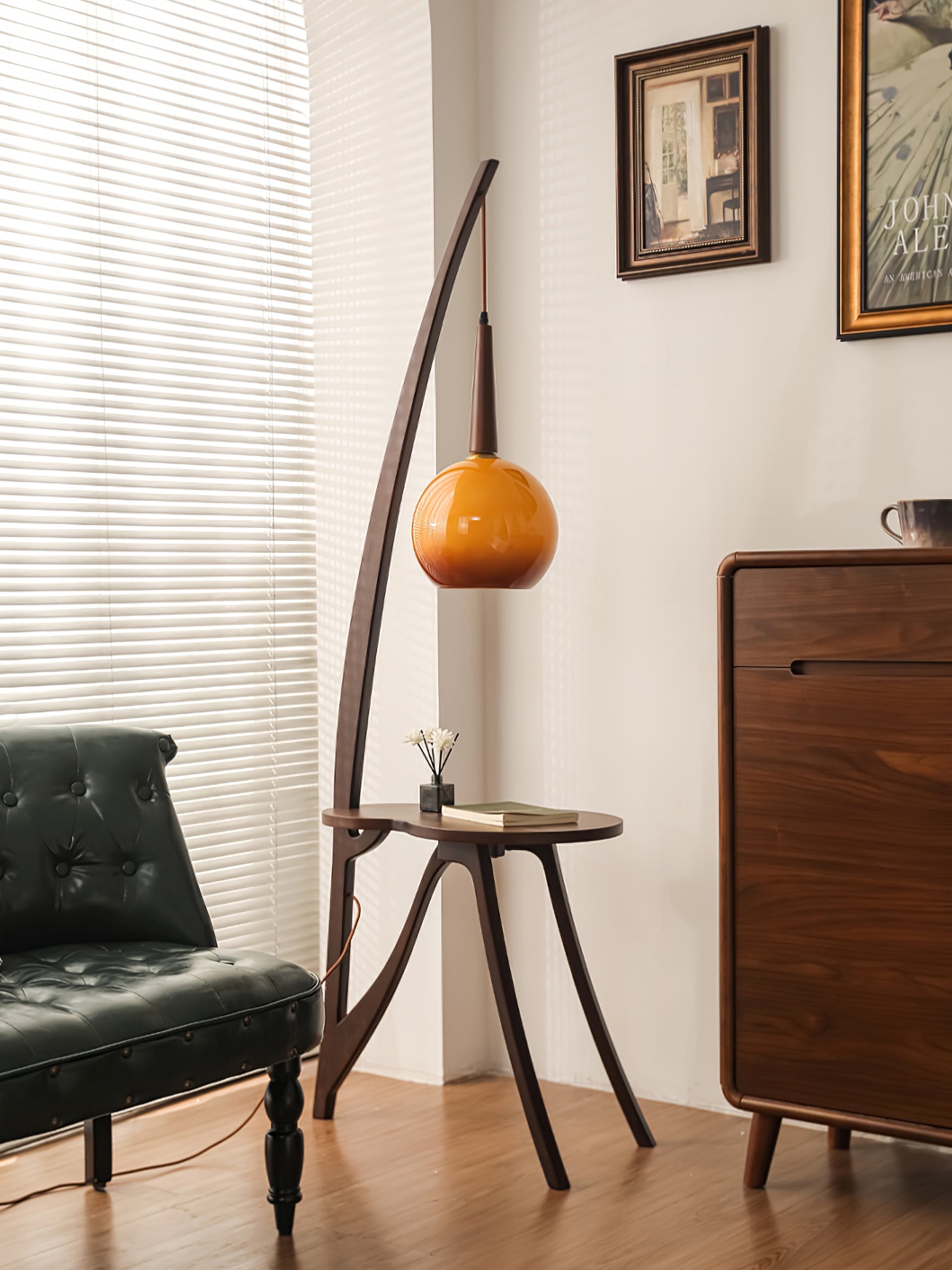 Arc Wood Hanging Floor Lamp - Modern Scandinavian Style Adjustable Standing Light for Living Room, Bedroom, or Office - Perfect Ambient Lighting for Reading, Relaxing, and Decor