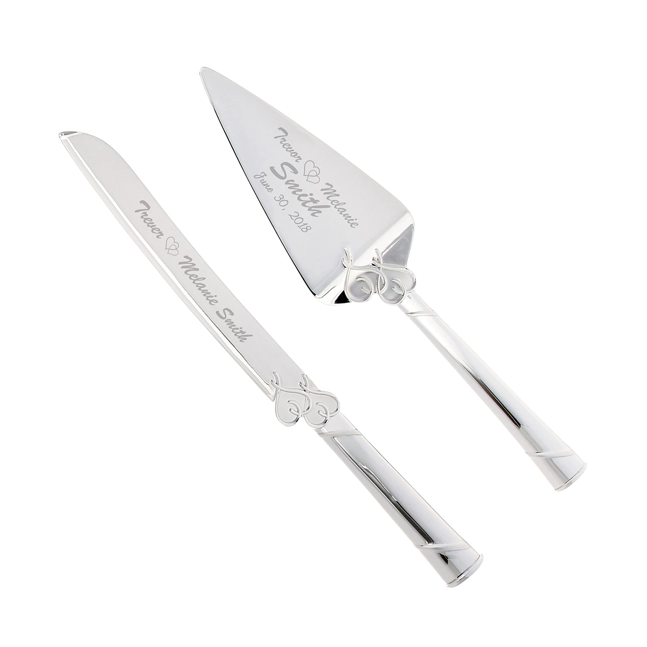 Lenox True Love Silver Personalized Wedding Cake Cutting Set - Engraved Cake Knife & Server for Weddings, Anniversaries & Special Occasions | Elegant Gift for Bride & Groom