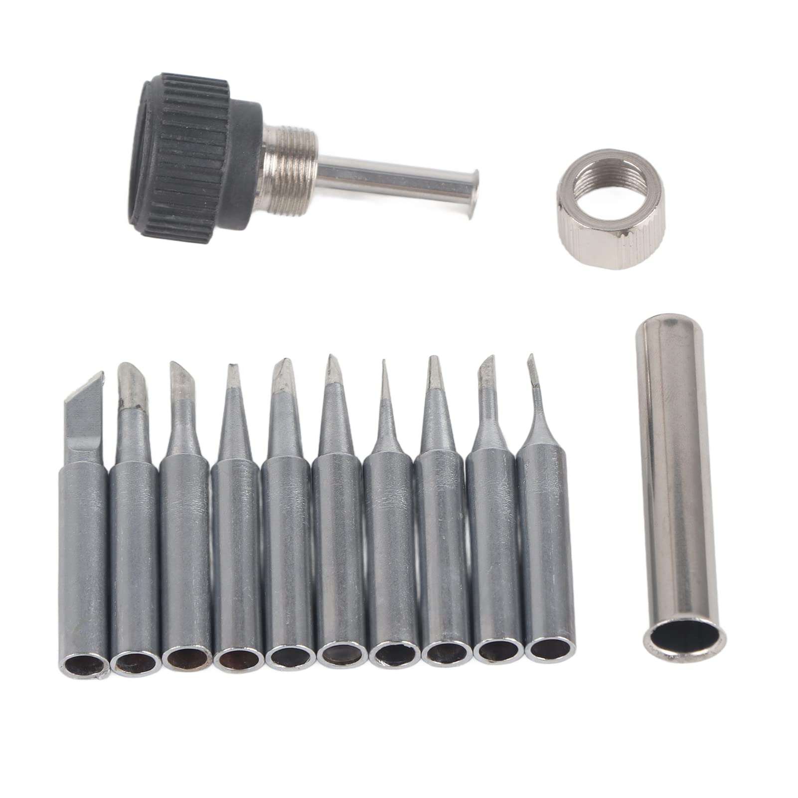 10pcs/Set High-Quality Copper Soldering Iron Replacement Tips 900M-T for Soldering Rework Station - Includes 10 Tips + 1 Retaining Sleeve - Perfect for Electronics Repair, DIY Projects, and Circuit Board Maintenance