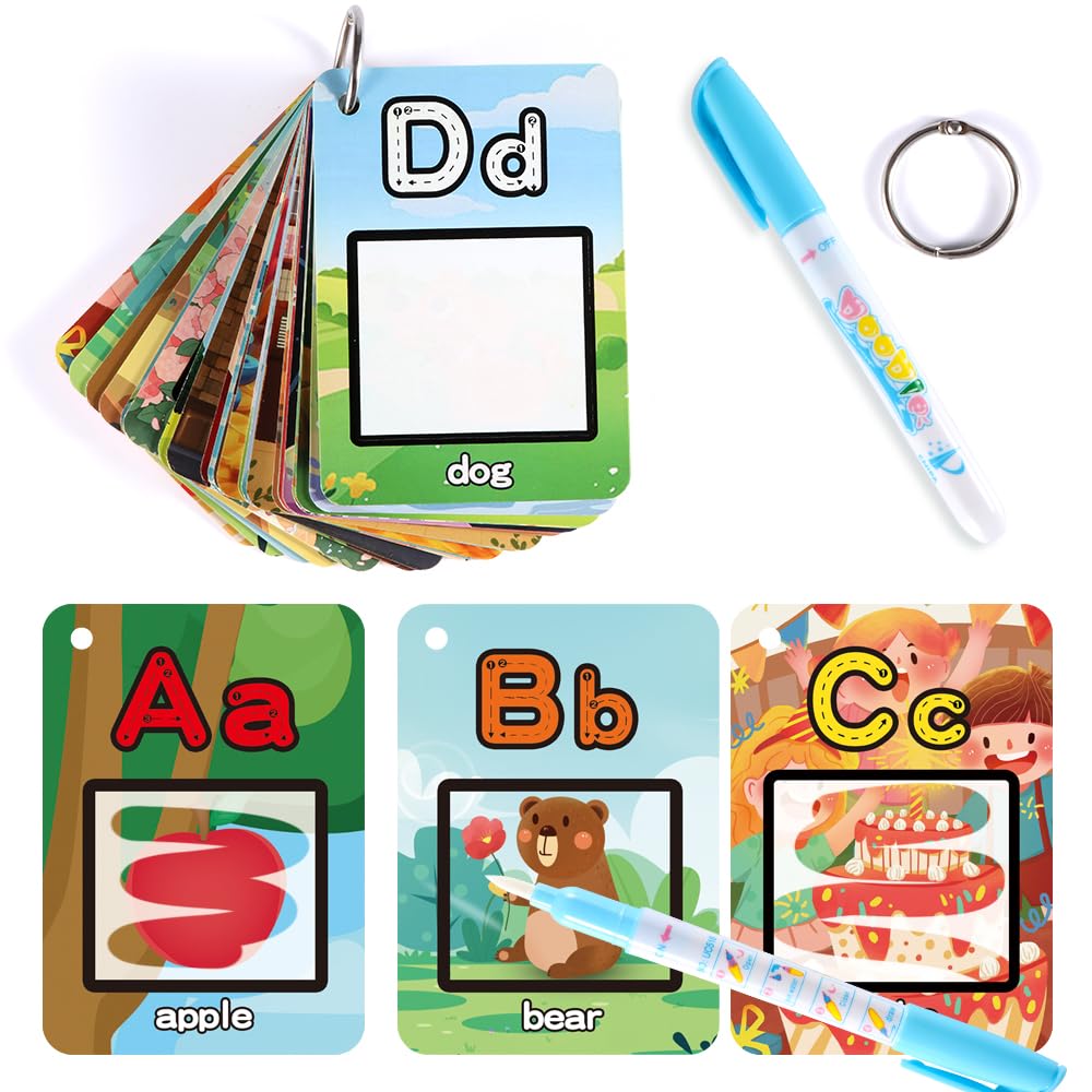 Magic Water Coloring Books for Toddlers 18+ Months | Reusable Aqua Painting Set for Kids 2-5 Years | ABC Alphabet Learning Flash Cards | Perfect for Road Trips, Airplane Travel & Car Activities | Mess-Free Educational Toy Gift