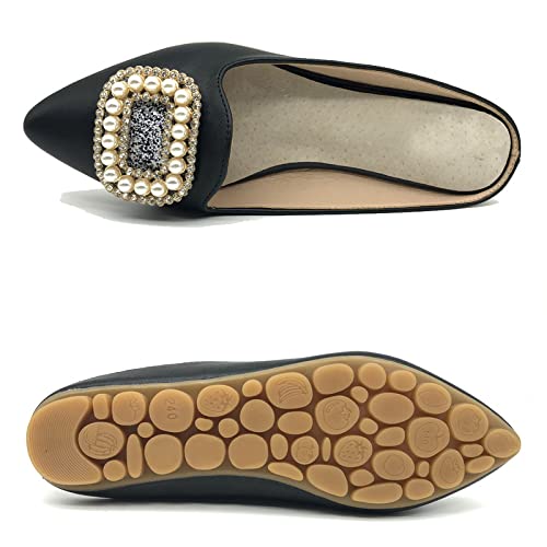 Sparkly Rhinestone Mules for Women - Pointed Toe Slip On Dress Shoes | Comfortable Backless Loafers & Slides for Parties, Weddings & Office Wear