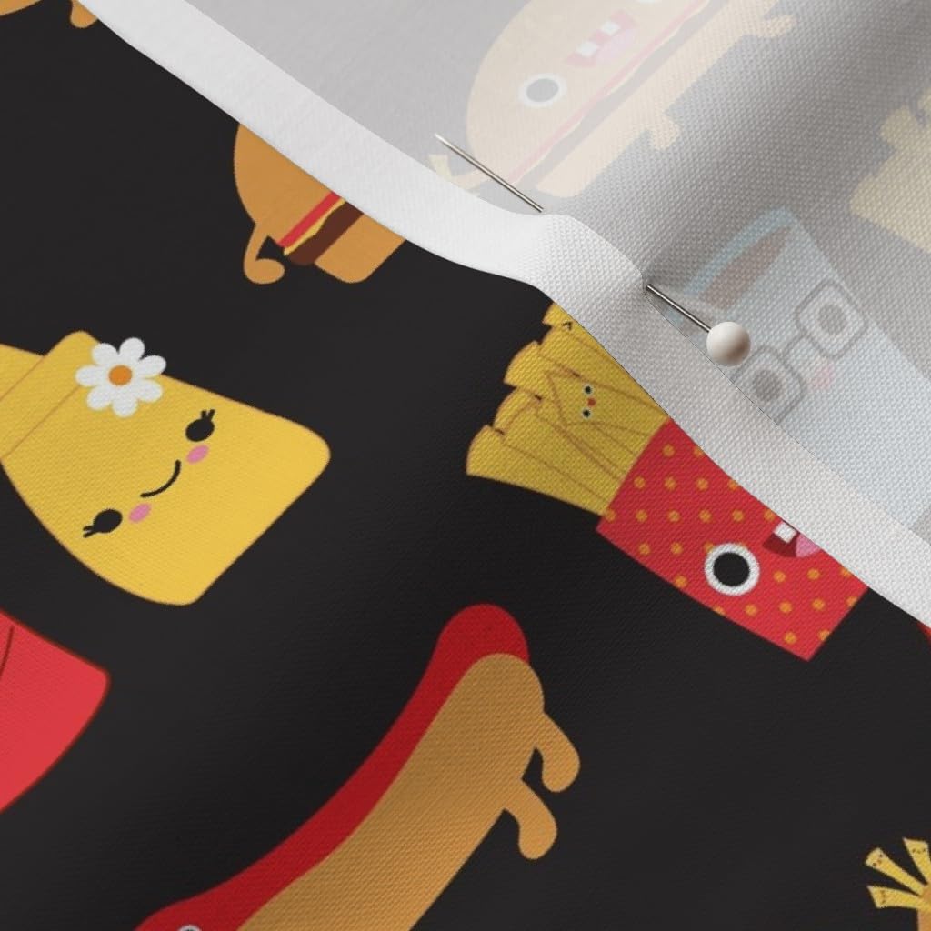 Cute Hamburger French Fries Food Soda Kawaii Faces Printed Cotton Fabric - Spoonflower Petal Signature Cotton Fat Quarter for Sewing, Quilting, Apparel & Crafts - Perfect for DIY Home Decor, Baby Clothes & Kawaii Fashion Accessories