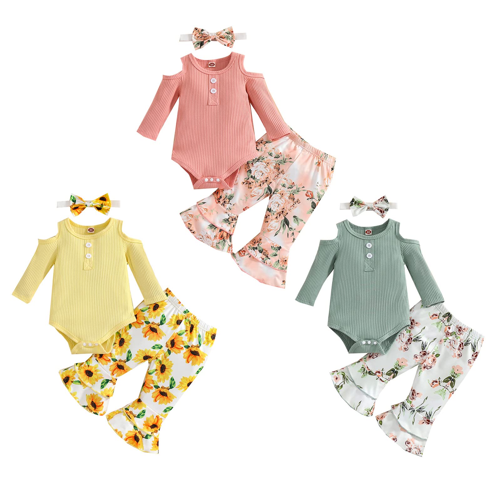 Newborn Baby Girl Clothes - Soft Ribbed Bodysuits & Floral Flare Pants Outfits for Spring & Fall | Cute Baby Romper Tops & Matching Sets for Photoshoots, Playdates & Special Occasions