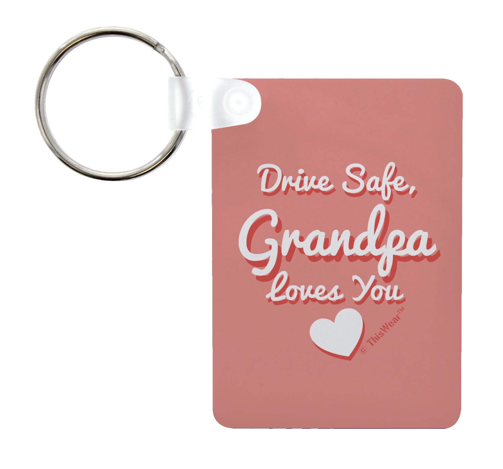 Drive Safe Keychain for Grandpa - Pink Aluminum Rectangle Encouragement Keychain with 'Grandpa Loves You' Message - Perfect Gift for Father's Day, Birthday & Retirement