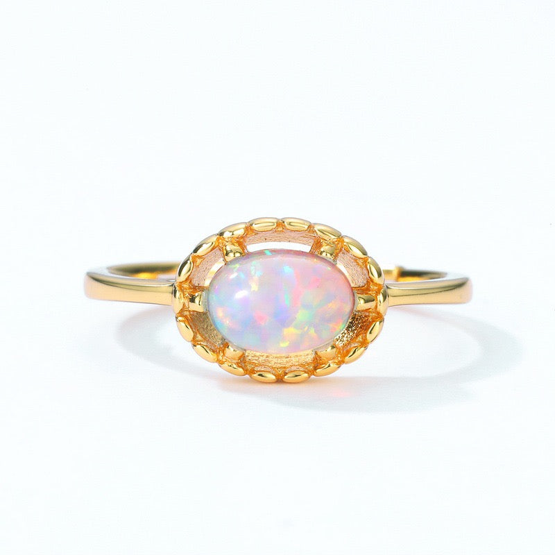 Tiny Opal Stud Earrings & Ring Set - Genuine Birthstone Jewelry for Women | Perfect Gift for Birthday, Anniversary & Special Occasions | HJZB 270