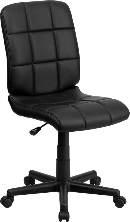 FLASH Clayton Mid Back Black Quilted Vinyl Swivel Task Office Chair with Arms - Ergonomic Desk Chair for Home Office, Computer Workstation & Conference Room