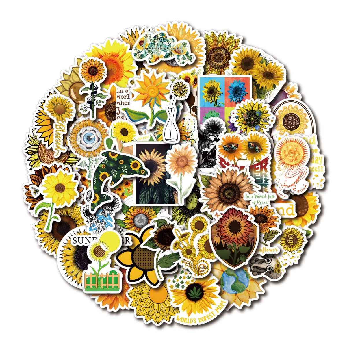 50Pcs Sunflower Stickers - Waterproof Aesthetic DIY Stickers for Scrapbooking, Journals, Laptop, Phone, Skateboard - Trendy Floral Washi Stickers for Teens & Girls - Perfect for DIY Crafts, School Supplies, and Travel Decorations