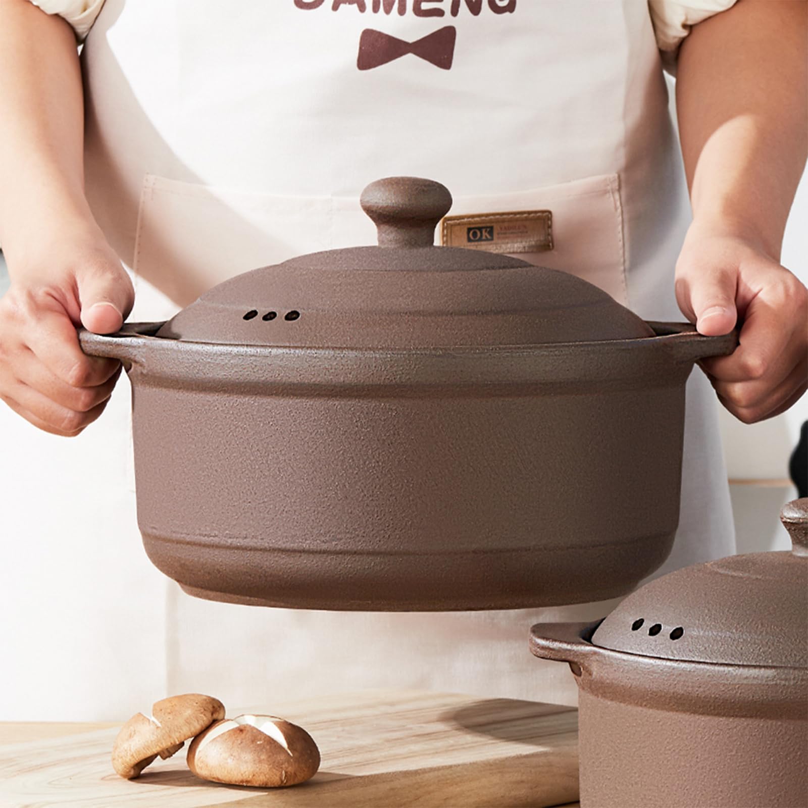 Natural Terracotta Casserole with Lids - Unglazed Clay Cooking Pot for Rice, Stews & Soups (2.64QT) | Perfect for Oven, Stovetop & Slow Cooking