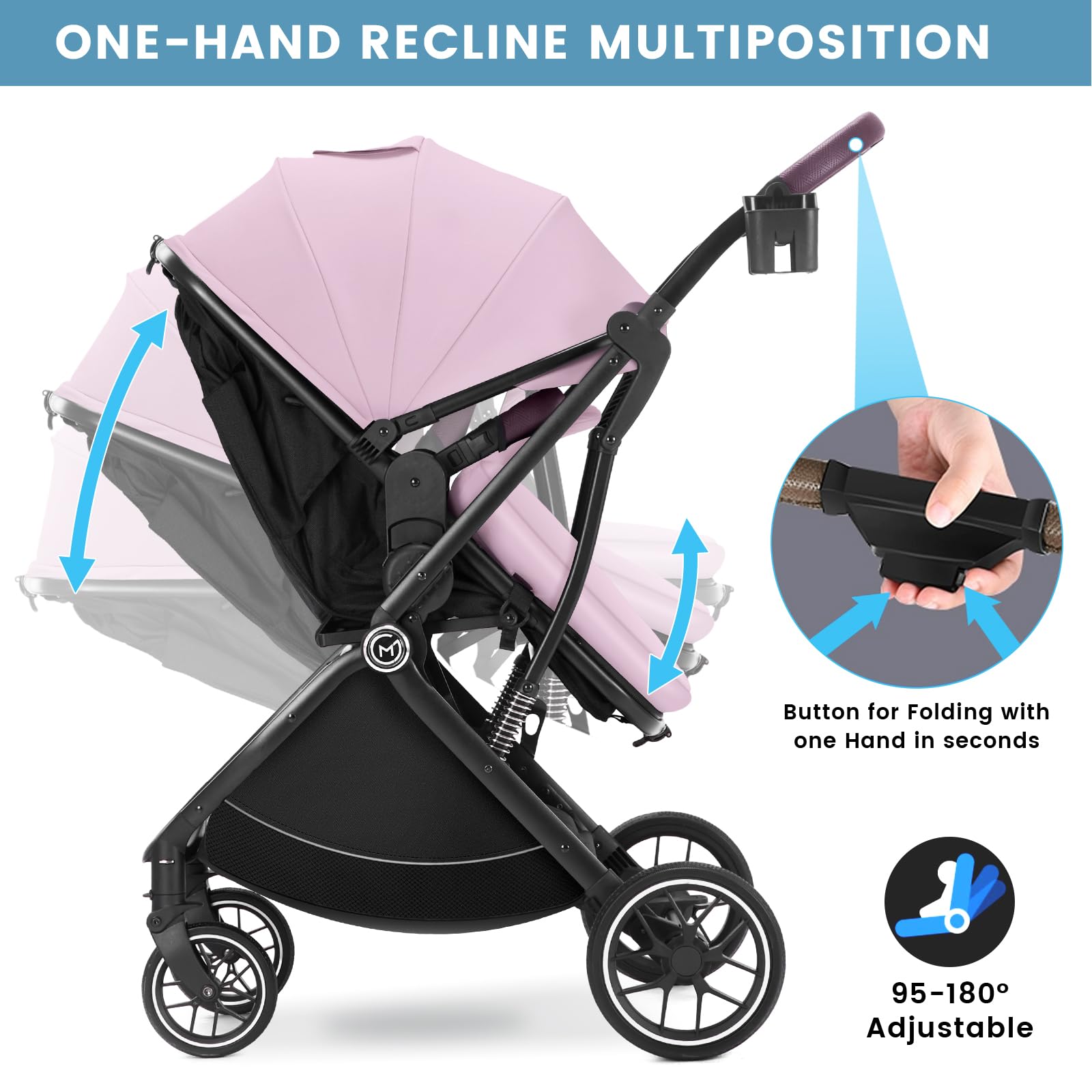 **Pink Baby Stroller Bassinet - 3-in-1 Convertible Travel Stroller for Newborn, Infant & Toddler | Lightweight, Foldable, One-Hand Operation, Reversible Seat & Extra Storage | Perfect for Shopping, Travel & Daily Walks**