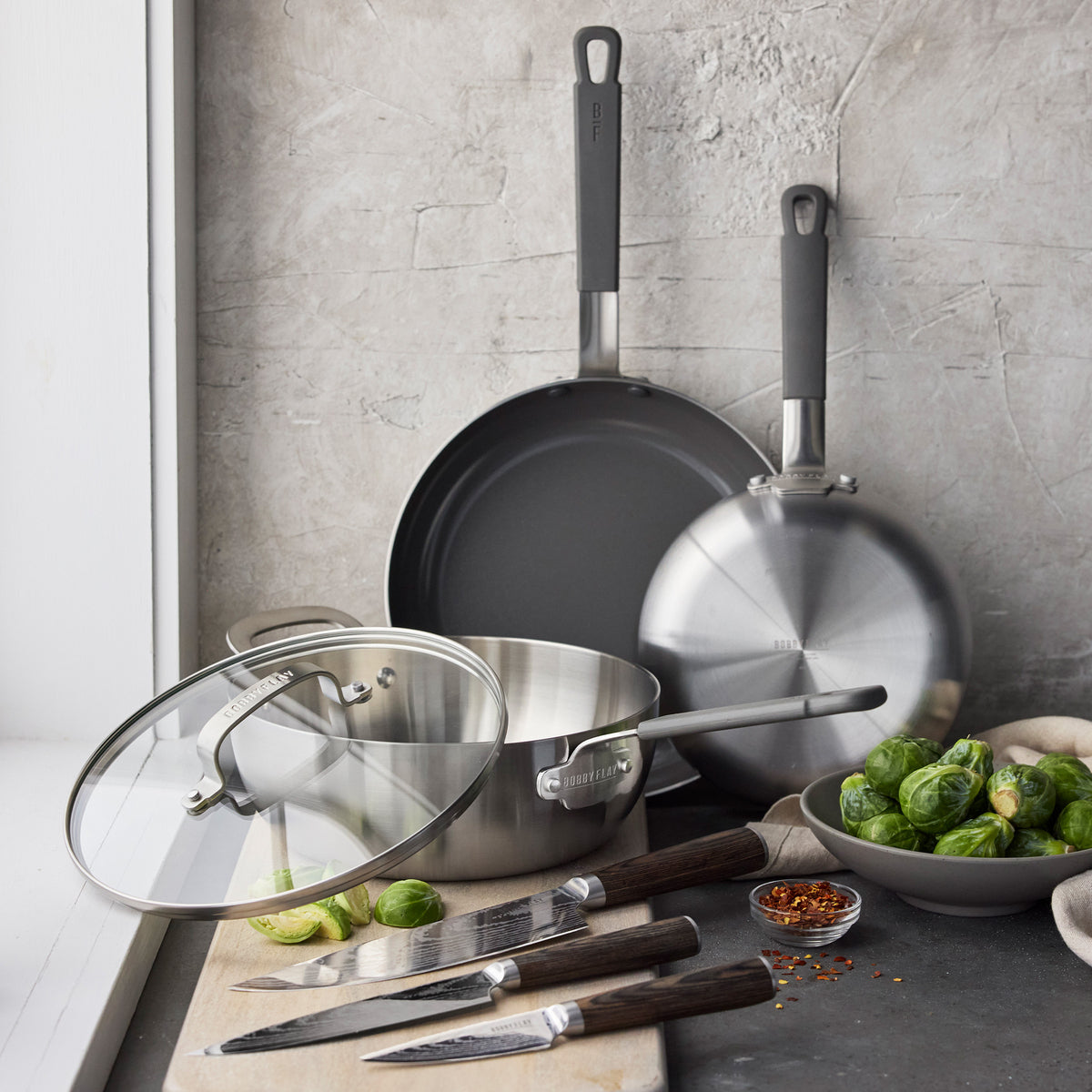 Bobby Flay by GreenPan Chef's Choice 10-Piece Stainless Steel Cookware Set - Nonstick Pots and Pans for Professional Cooking, Baking & Frying - Perfect for Home Chefs & Kitchen Enthusiasts