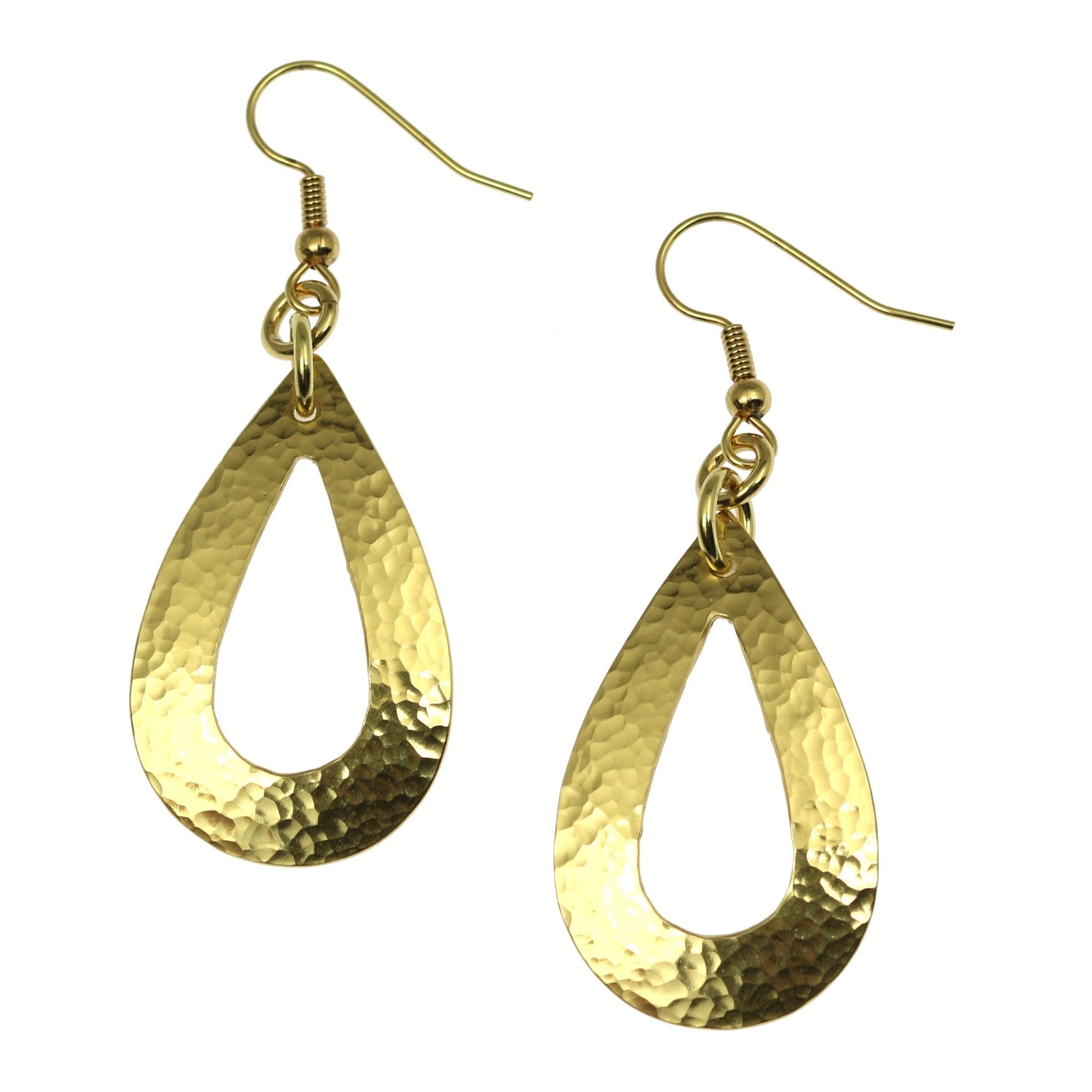 Hammered Nu Gold Brass Open Teardrop Earrings for Women - Boho Chic Dangle Earrings for Party, Wedding & Everyday Wear