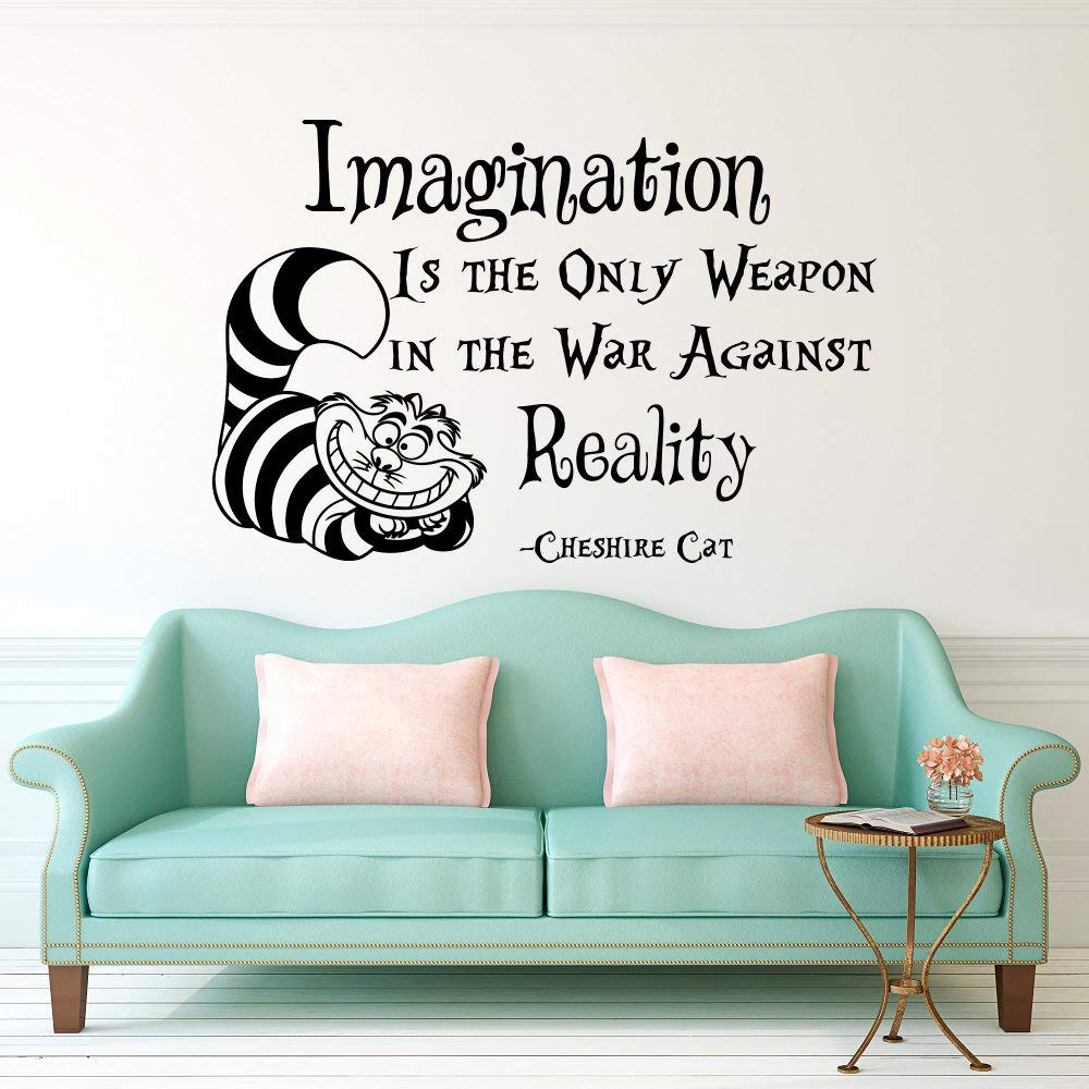 Alice in Wonderland Cheshire Cat Wall Decal - 'Imagination is The Only Weapon in The War Against Reality' Quote Vinyl Sticker for Nursery, Bedroom & Kids Room Decor - Made in USA - Perfect for Disney Themed Rooms, Fantasy Decor & Creative Spaces