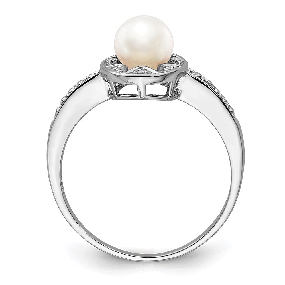 Diamond2Deal 925 Sterling Silver Diamond & Pearl Ring - Size 9 (0.01ct) - Elegant Jewelry for Weddings, Anniversaries & Special Occasions