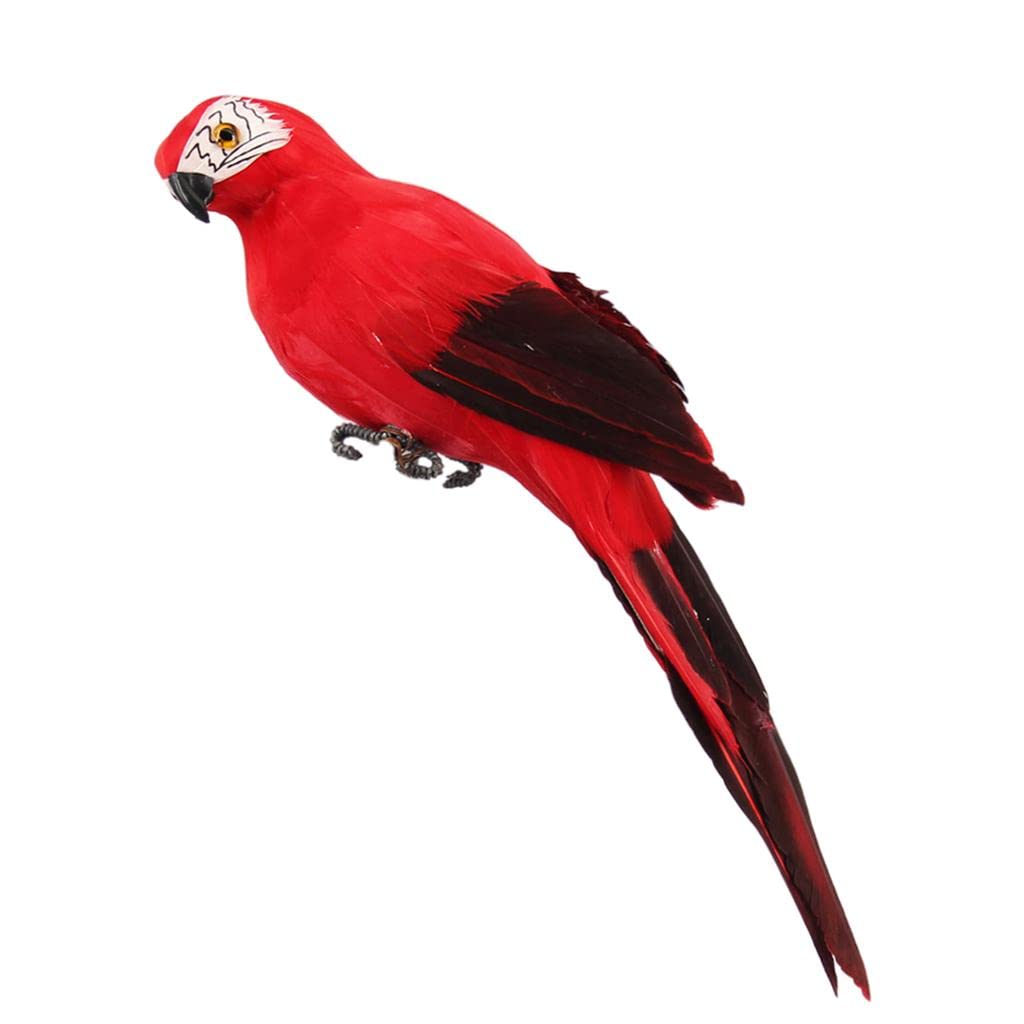 Dolity Artificial Parrot Figurine - Lifelike Fake Feathered Bird Statue for Wall, Tree & Outdoor Decor | Perfect for Patio, Yard & Lawn Landscaping | Vibrant Red Color