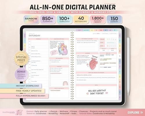 2024-2026 All-in-One Digital Planner & Journal - Undated GoodNotes & Notability Template for Daily Planning, Productivity & Organization - Perfect for Students, Professionals & Entrepreneurs