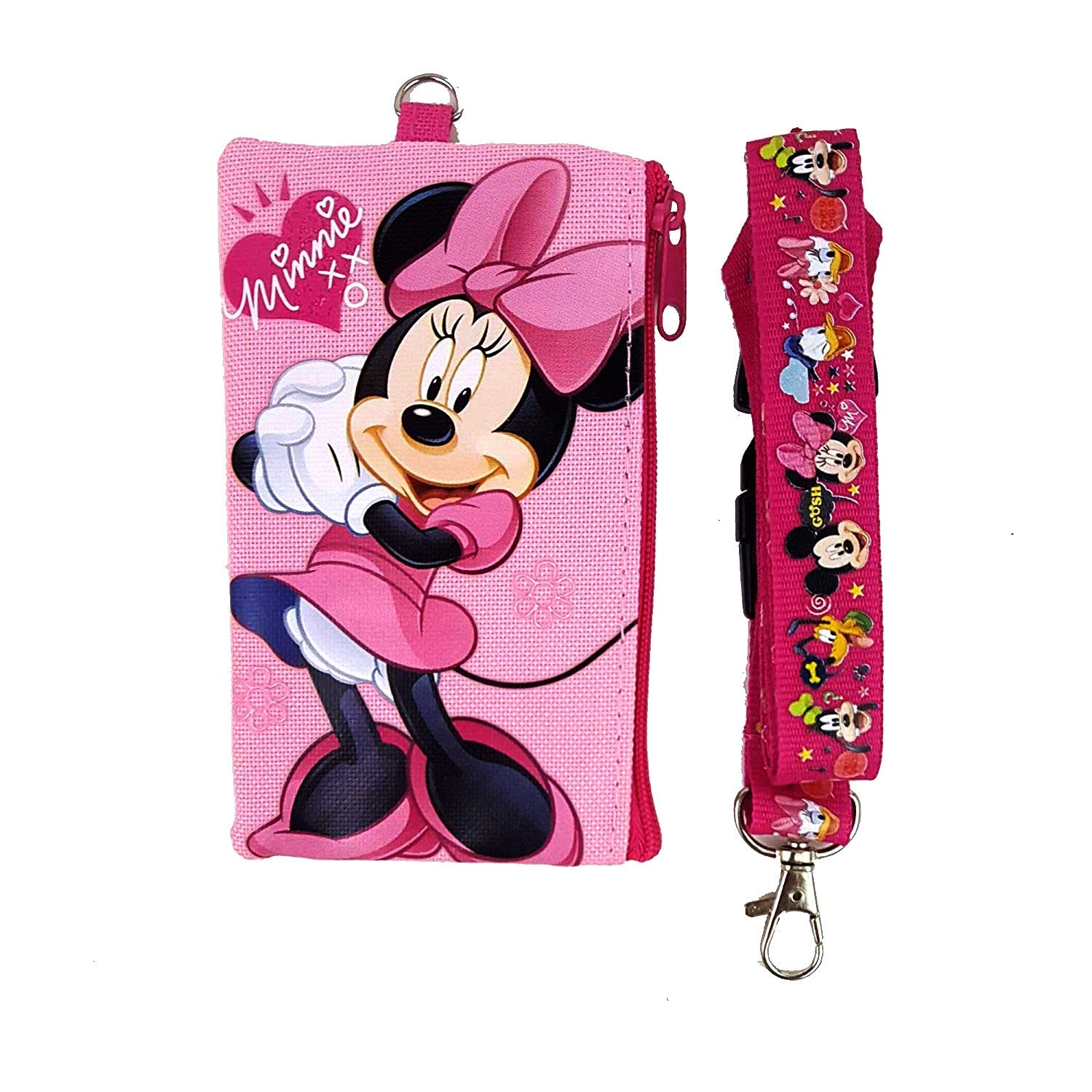 Disney Mickey and Minnie Mouse Drawstring Backpacks Set with Lanyards, Detachable Coin Purse & Autograph Books - 6-Piece Gift Set (Pink) - Perfect for Disney Parks, School, Travel & Cosplay