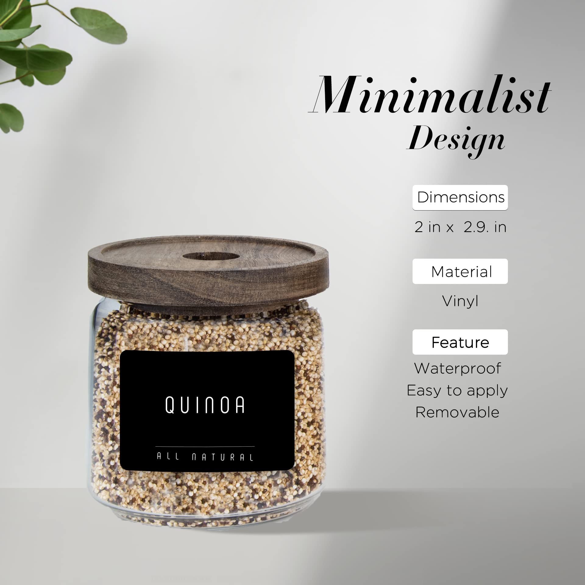 Minimalist Farmhouse Pantry Labels for Containers - 134 Preprinted Black Matte Stickers with White Text - Waterproof Organization Labels for Jars, Bottles, Canisters & Storage Bins - Perfect for Kitchen, Pantry & Home Organization