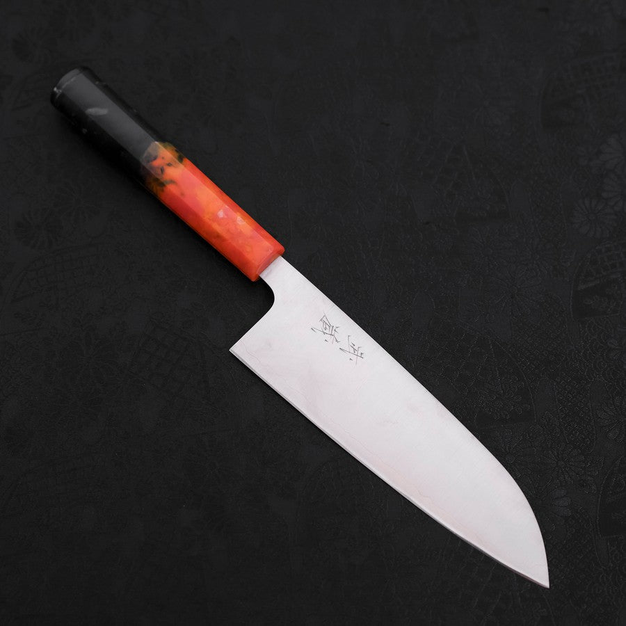 Premium Santoku Knife 165mm - AUS 10 Stainless Steel with Polished Ocean Orange & Black Ergonomic Handle - Perfect for Sushi, Vegetables & Meat Cutting - Professional Japanese Kitchen Knife for Home Chefs