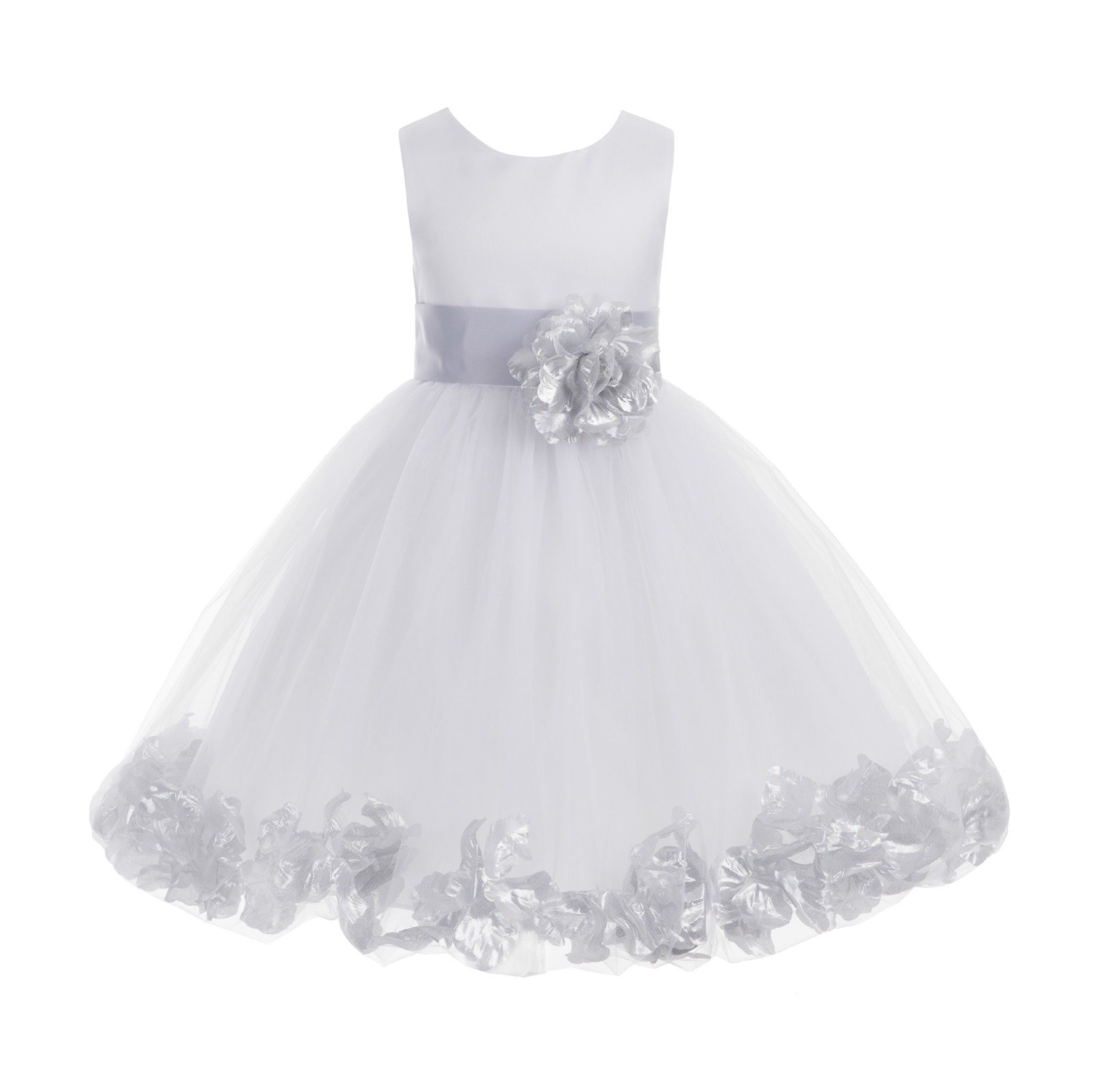 White Tulle Rose Petals Flower Girl Dress - Elegant Christening Gown for Weddings, Baptisms & Special Occasions - Style 302T (Size 4)