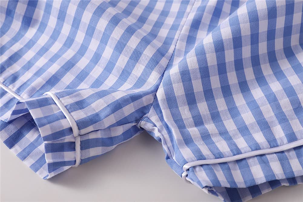 Kids Summer Pajama Set - Plaid Print with Cute Peter Pan Collar for Boys & Girls | Comfortable Sleepwear for Bedtime & Lounging