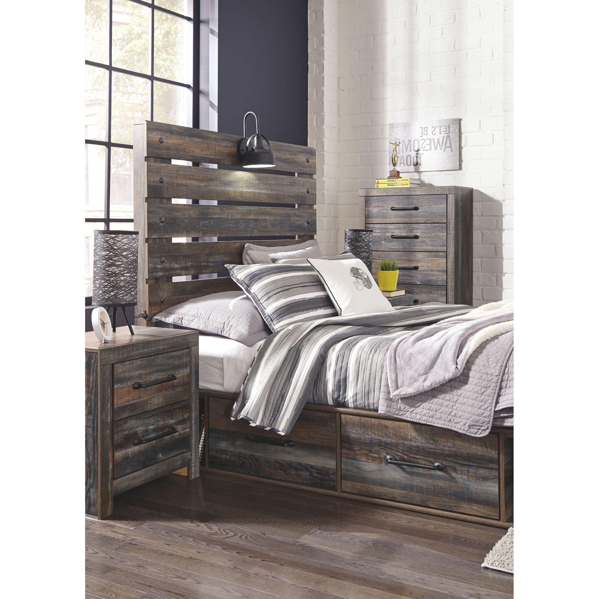 Drystan Panel Bed with 2 Drawer Storage - Queen Size Bed Frame with Underbed Storage - Modern Bedroom Furniture for Small Spaces & Guest Rooms