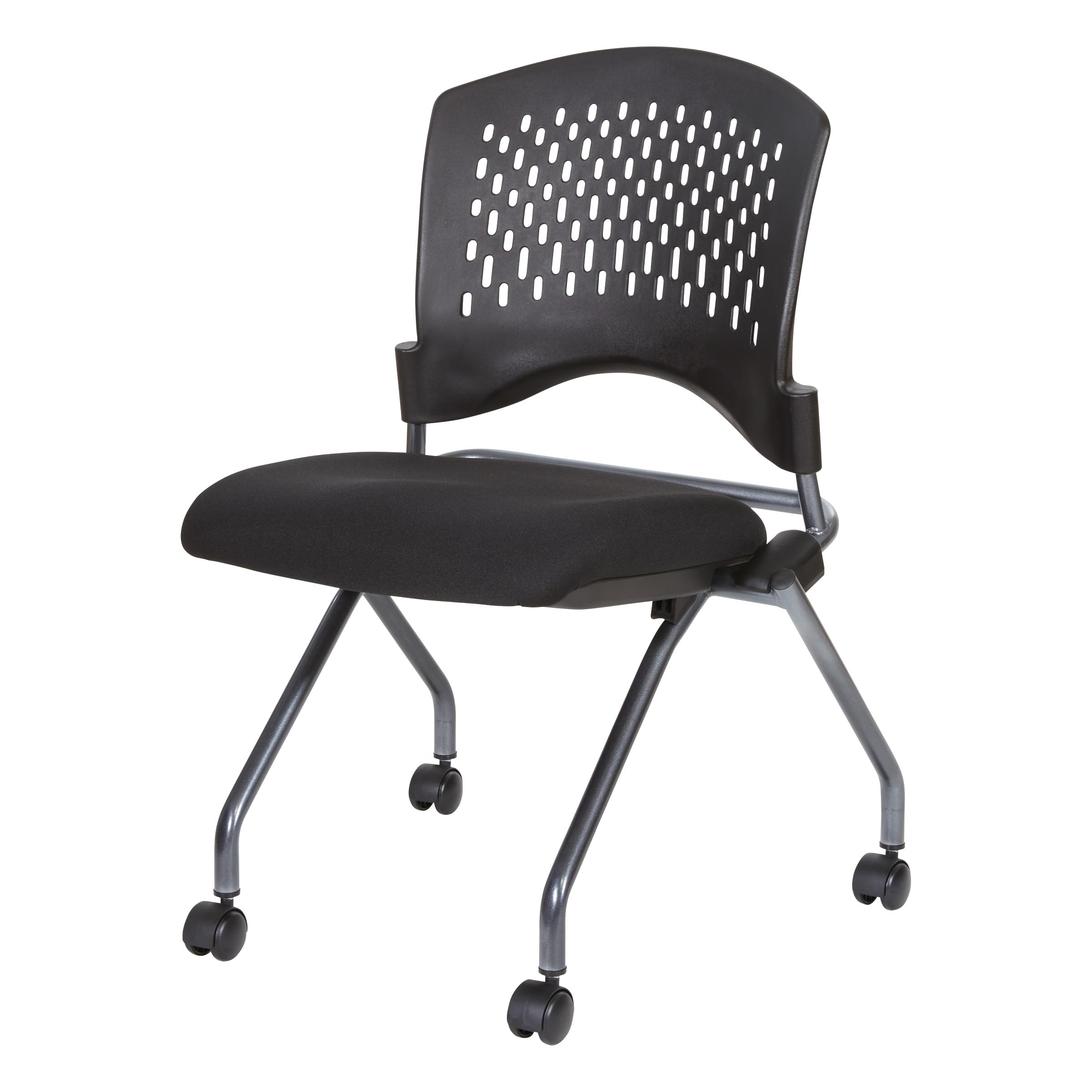 Office Star Deluxe Ventilated Plastic Wrap Around Back Folding Nesting Chair 2-Pack with Coal FreeFlex Fabric - Perfect for Office, Conference Rooms, Events & Home Use