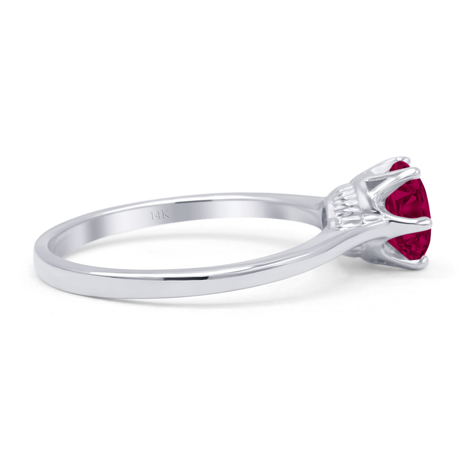 14K White Gold Art Deco Round Solitaire Ruby CZ Vintage Style Ring for Women - Elegant Wedding, Engagement, Anniversary Jewelry Gift