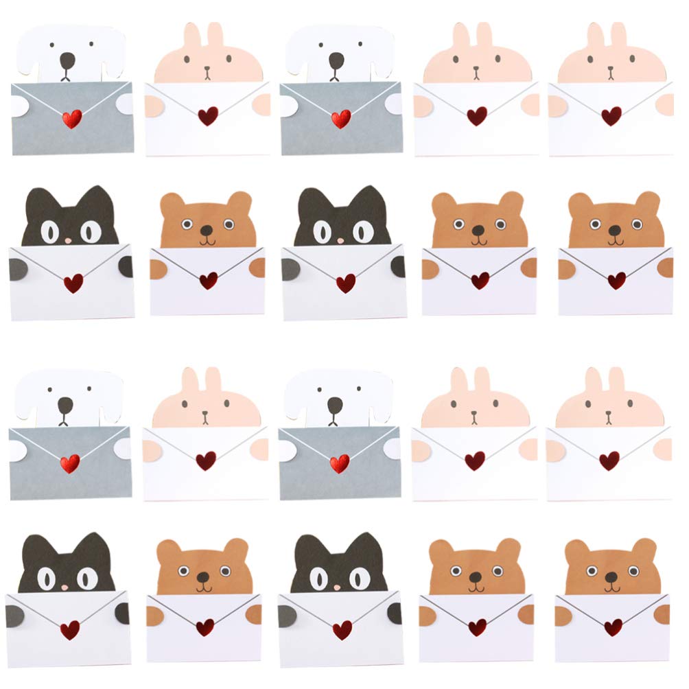 Exceart 20Pcs Cartoon Animal Greeting Cards Set - DIY Thank You Cards, Birthday Cards, Memo Cards for Students, Kids, Boys & Girls (Random Styles) - Perfect for Classroom Gifts, Party Favors & Handwritten Notes