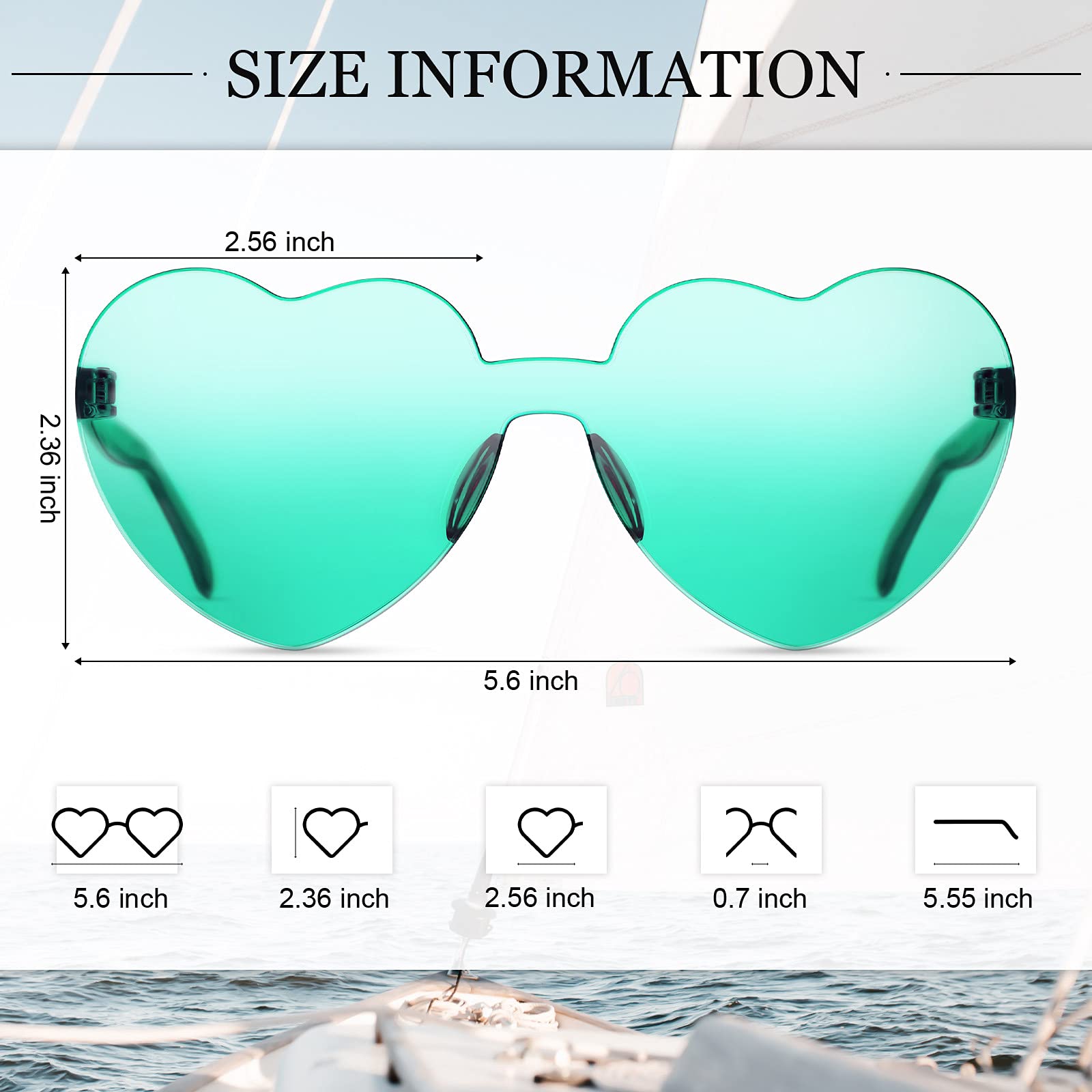 Heart Shaped Sunglasses - Rimless Transparent Love Candy Color Glasses for Women & Men | Perfect for Valentine's Day, Parties, Beach Outings & Cosplay (Red)