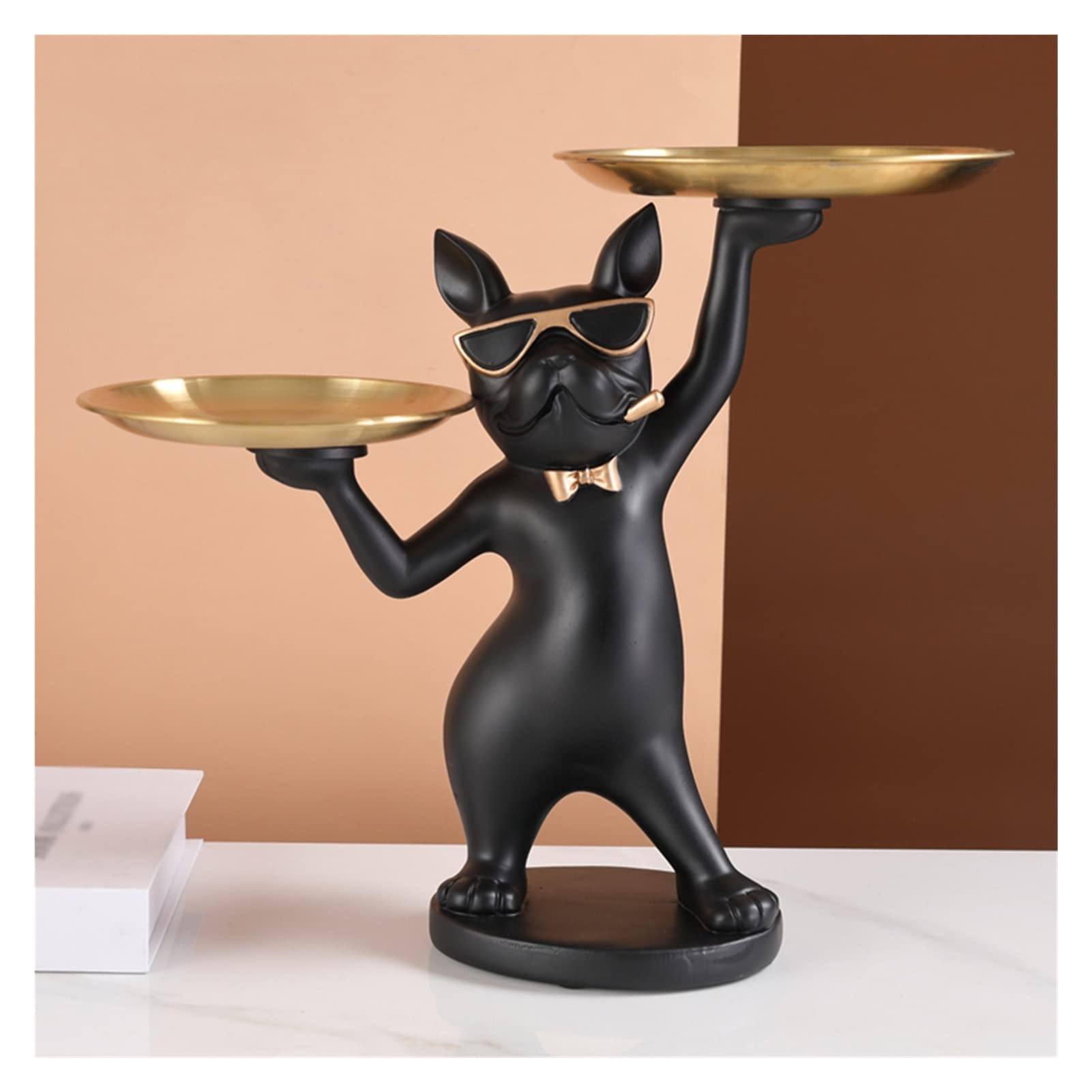 French Bulldog Resin Decorative Bowl & Storage Tray - Modern Home Decor Sculpture for Keys, Jewelry, and Tabletop Display | Perfect for Living Room, Bedroom, or Office Decor (Black)