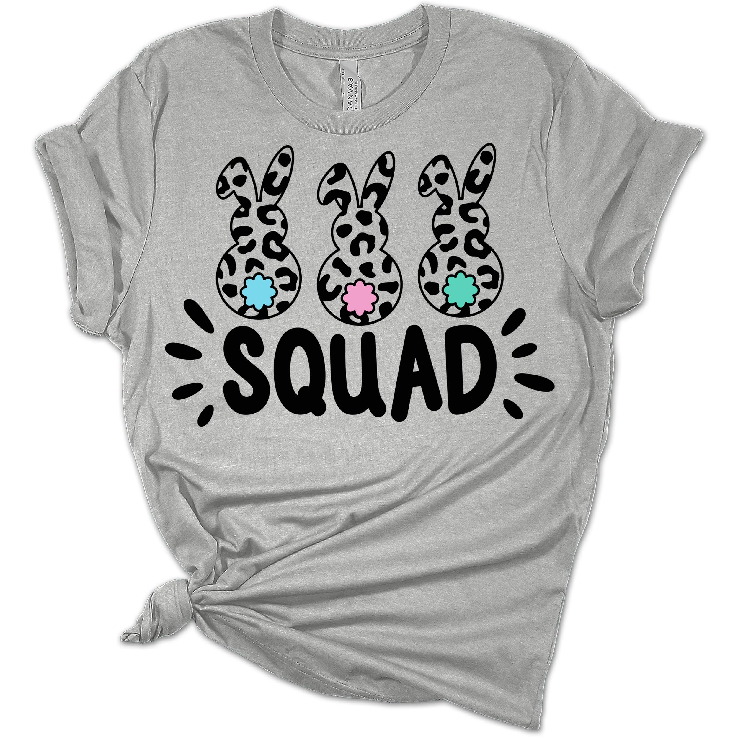 Women's Easter Bunny Squad Graphic T-Shirt - Funny Cute Easter Tee for Women - Perfect for Easter Parties, Family Gatherings & Spring Outfits