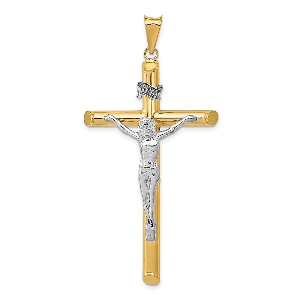 14K Two Tone Yellow Gold Crucifix Cross Religious Pendant Necklace for Women - INRI Fine Jewelry, Gift for Her, Perfect for Baptism, Confirmation & Everyday Faith Wear