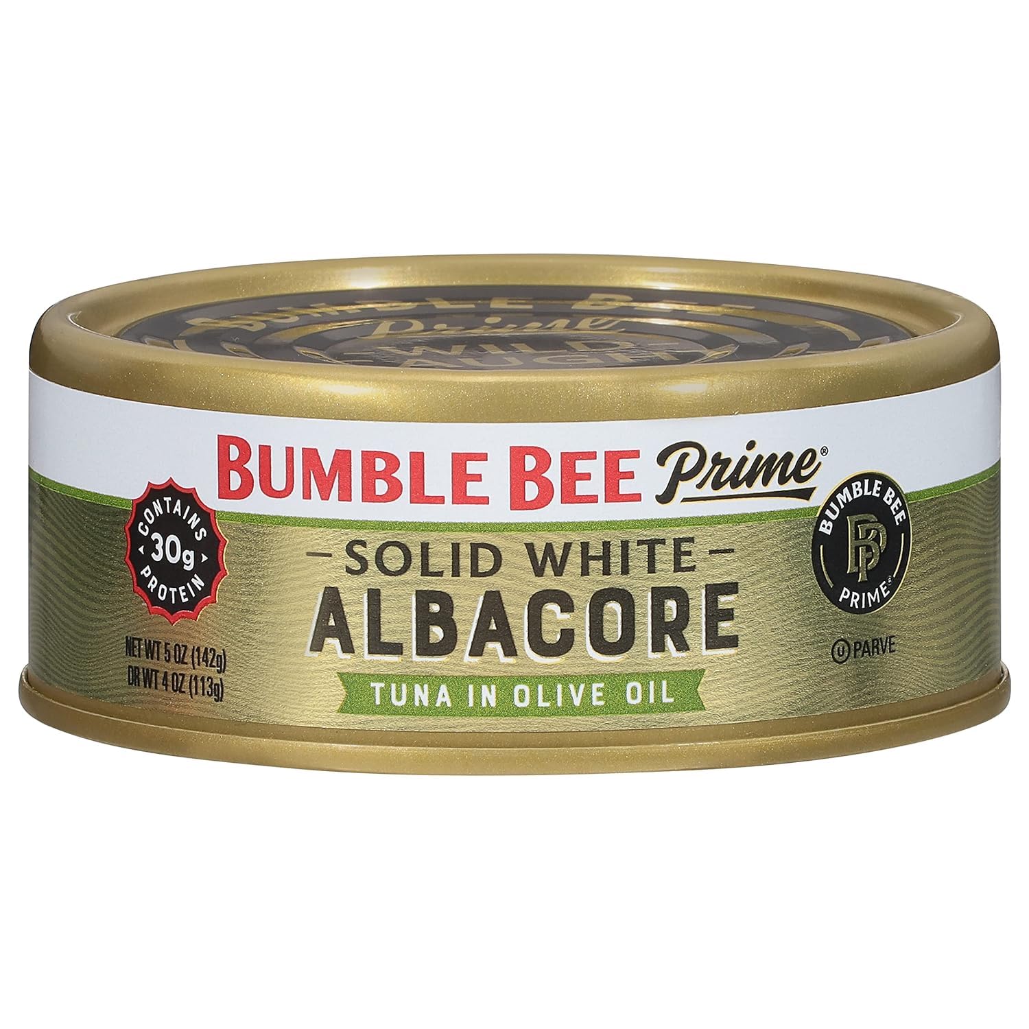 Premium Wild Caught Bumble Bee Prime Solid White Albacore Tuna in Olive Oil - 5 oz Can, 30g Protein per Serving, Non-GMO, Gluten Free, Kosher - Perfect for Salads, Sandwiches & Keto Meals