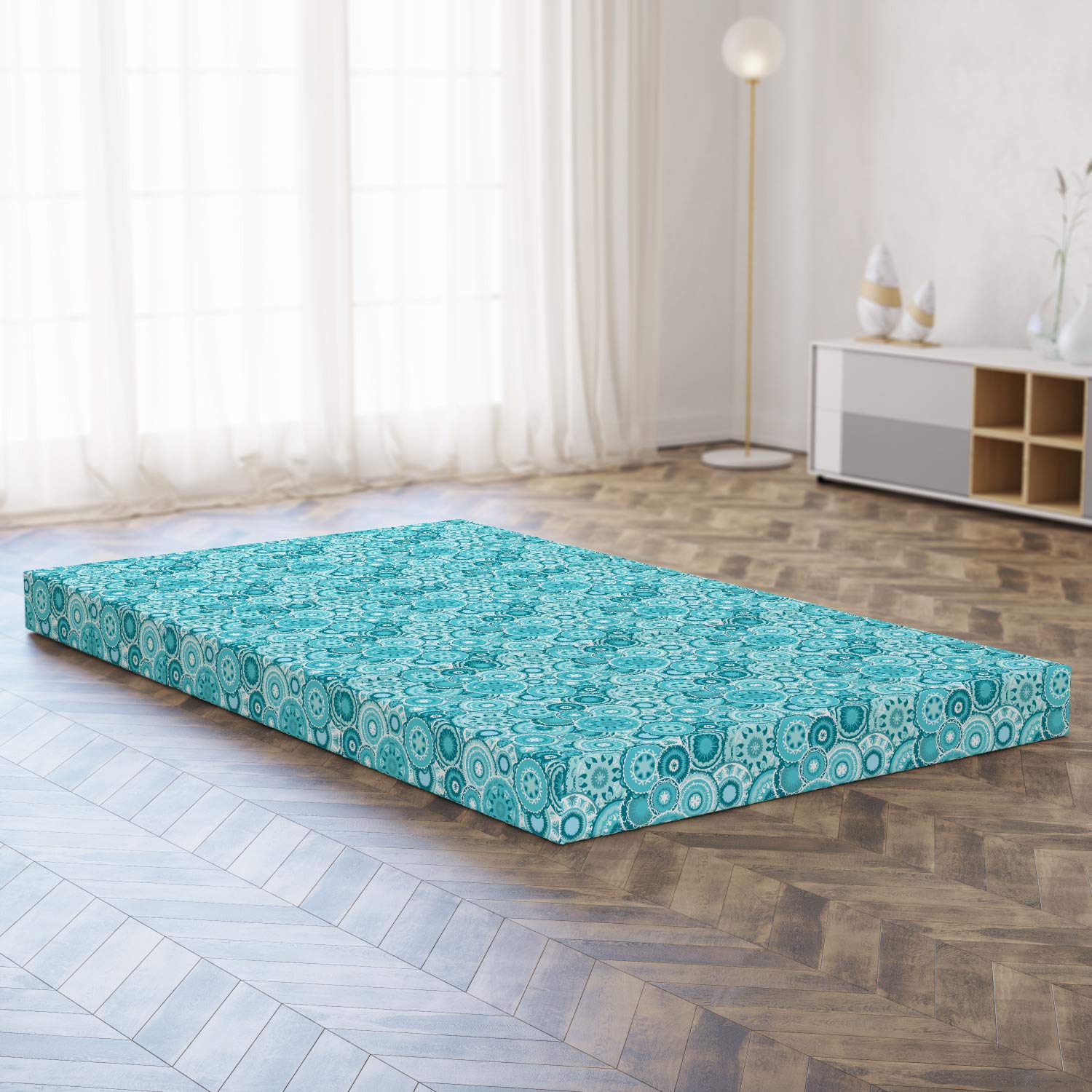 Ambesonne Aqua Foldable Mattress - Mandala Round Design, 78.7