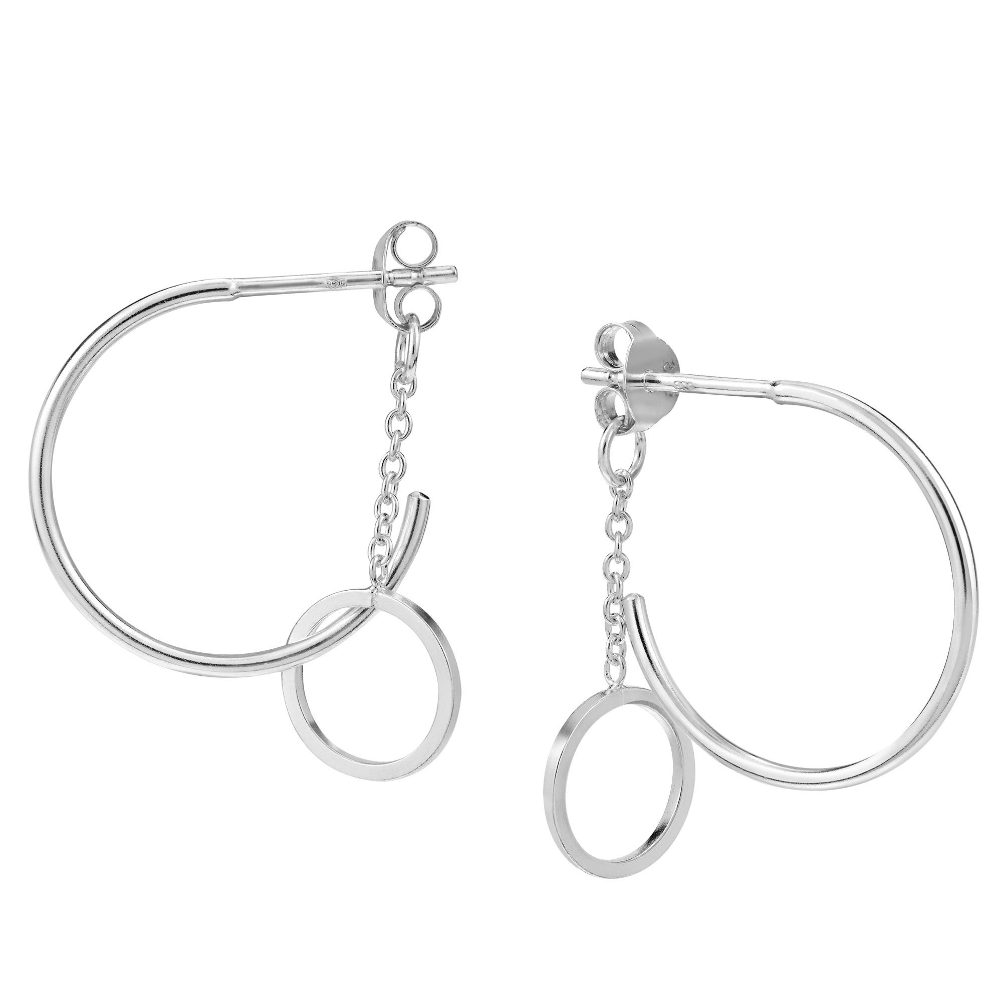 AeraVida .925 Sterling Silver Half Hoop Dangle Earrings for Women - Trendy Round Chain Back Drop Earrings for Party, Wedding & Everyday Wear
