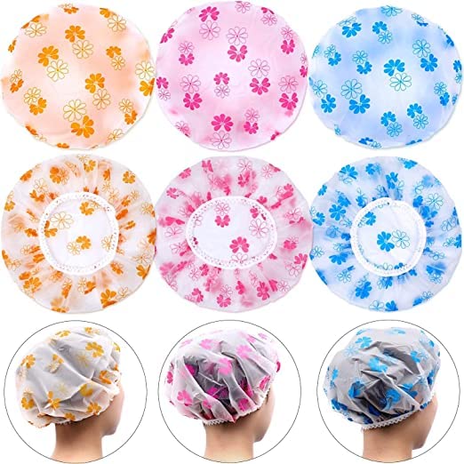 Waterproof Reusable Shower Caps for Women - 3 Pack Multicolor Elastic Hair Bath Caps | Perfect for Swimming, Spa, Travel & Home Hair Care