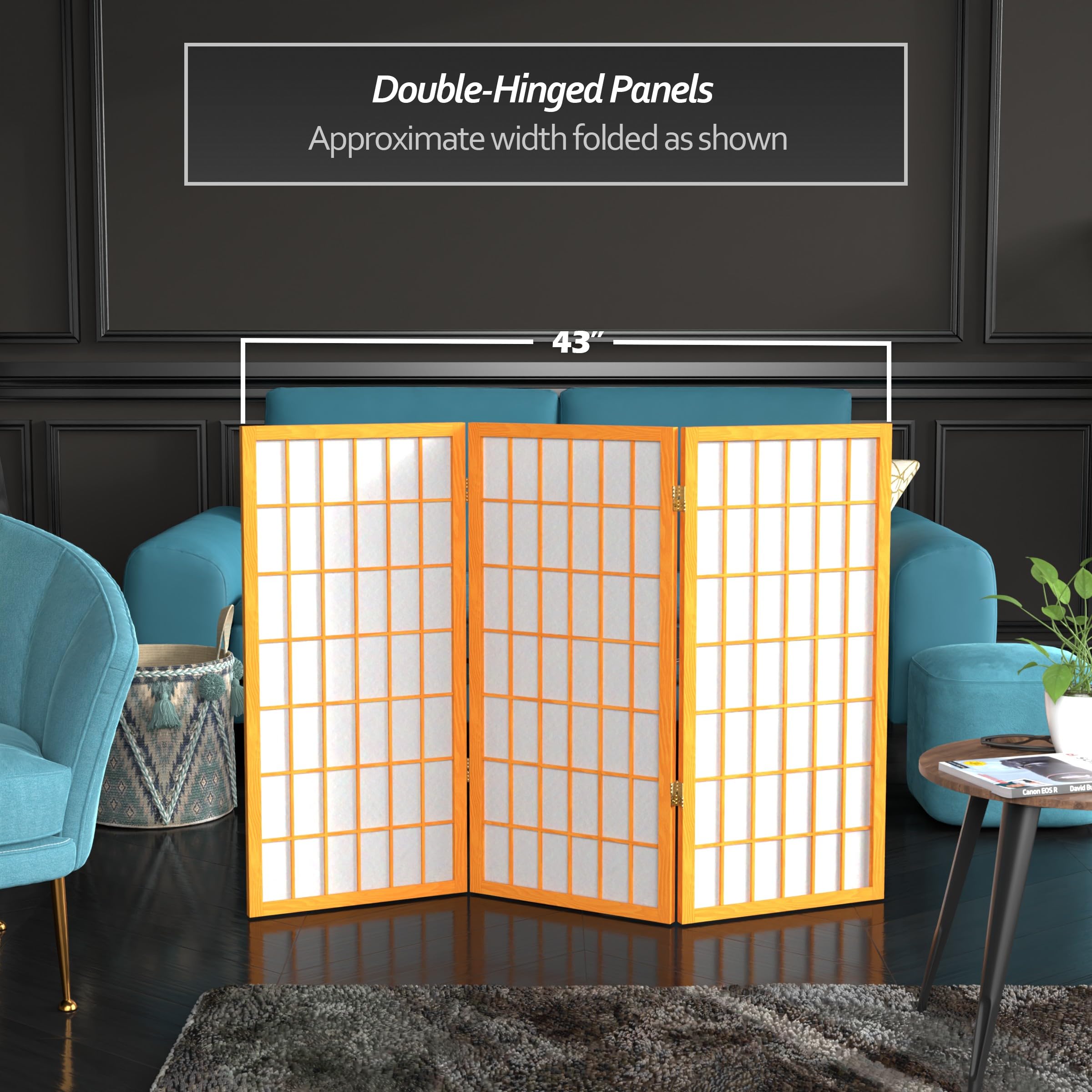 3 ft. Short Honey-Colored Shoji Screen with 3 Panels - Japanese Room Divider for Home, Office, or Meditation Space