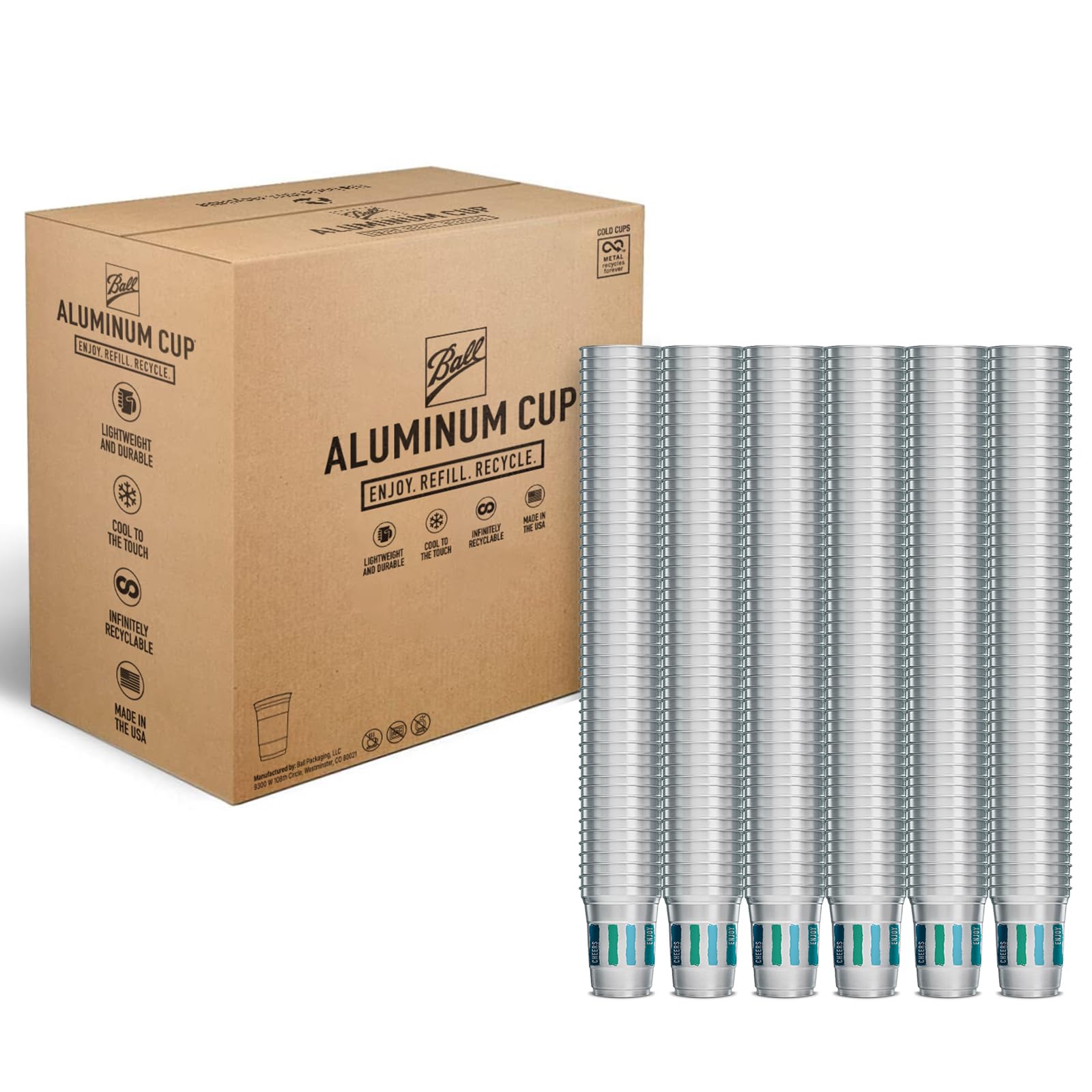 Ball Aluminum Cup 16 oz - Recyclable & Durable Party Cups for Everyday Use, Bulk Pack of 600 - Perfect for Outdoor Events, BBQs, Camping & Sustainable Celebrations