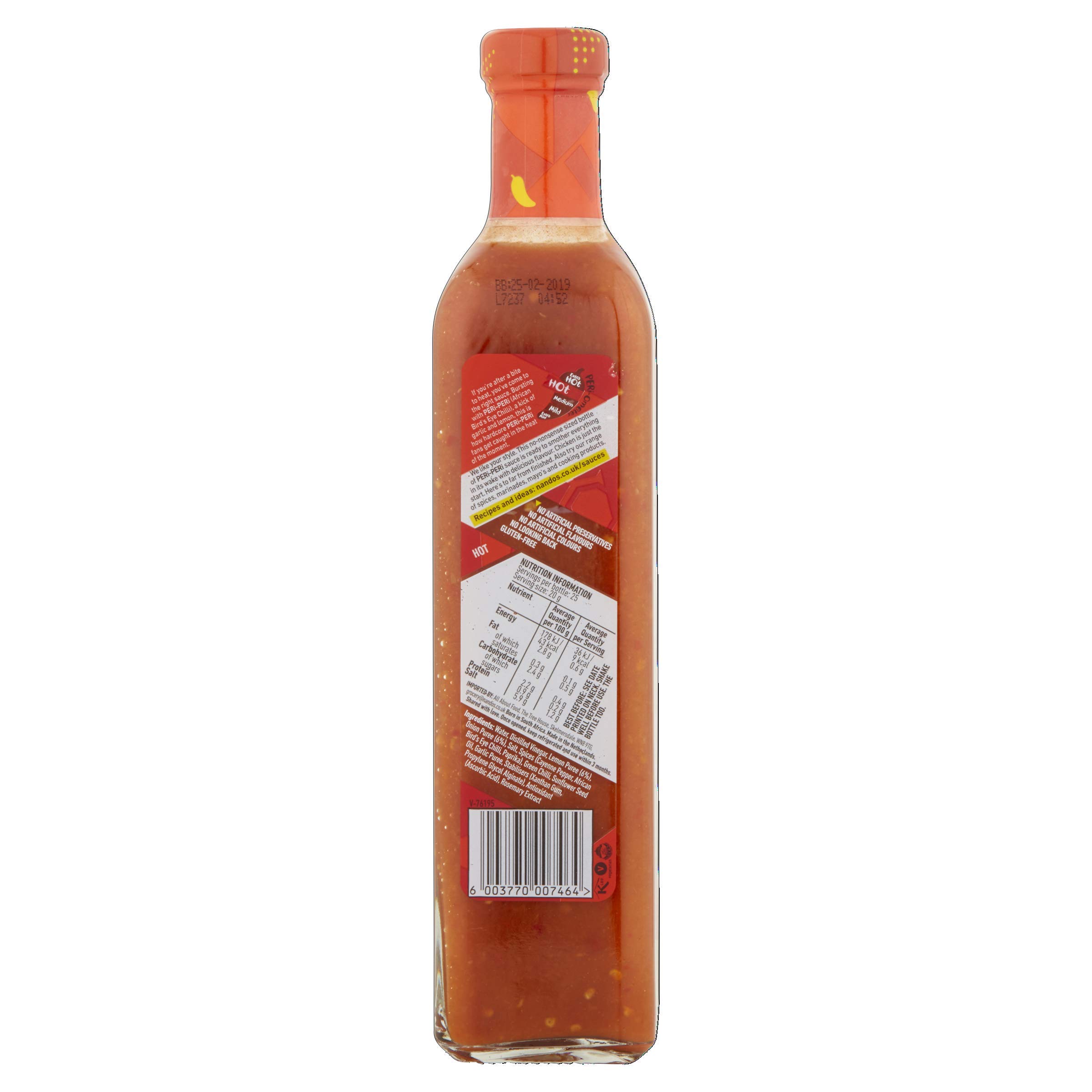 Nando's Peri-Peri Hot Chili Sauce - 500g Bottle (Pack of 6) | Authentic African Flavored Hot Sauce for Grilling, Marinades & Cooking | Perfect for BBQ, Wings & Spicy Food Lovers