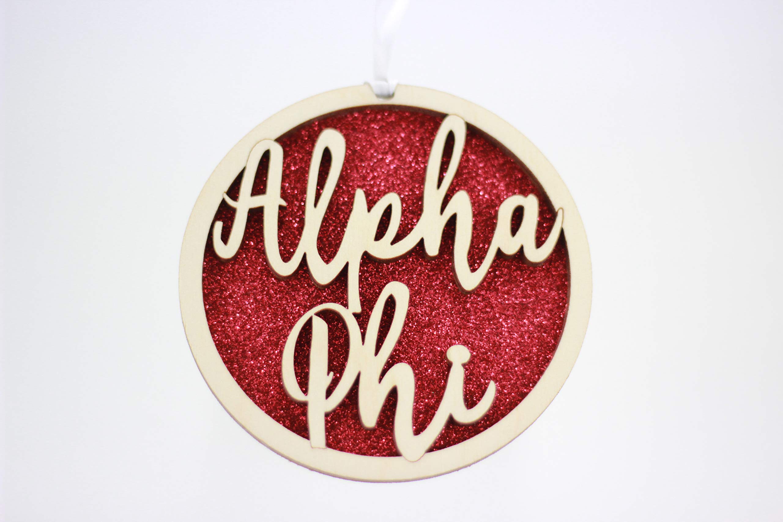 Alpha Phi Sorority Laser Carved Script Glitter Christmas Ornament - 3 Inch Round Greek Letter Decoration for Tree, Gift & Dorm Room Decor
