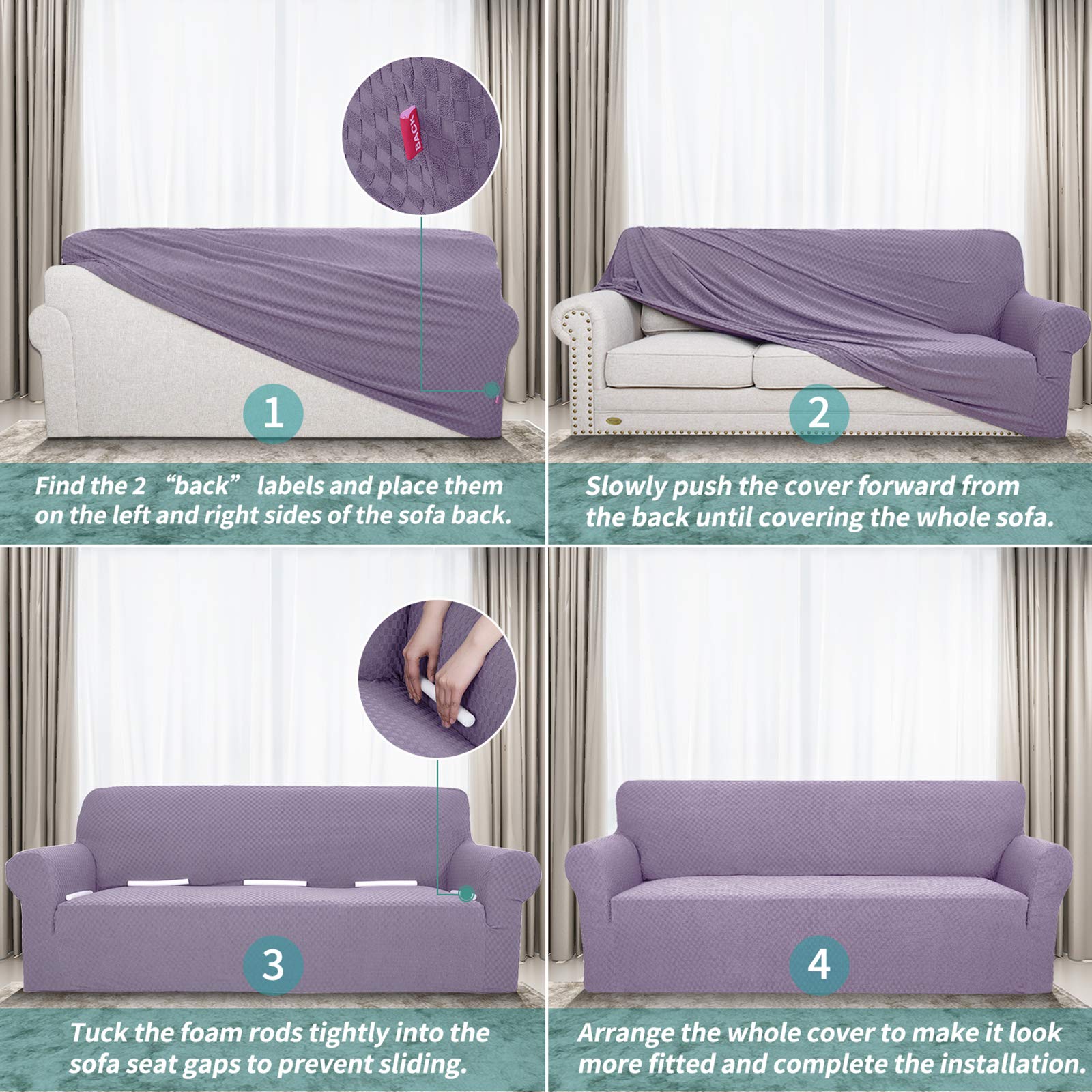 YEMYHOM Jacquard Stretch Sofa Cover for 2-Cushion Couch - Pet Proof, Non-Slip Elastic Loveseat Slipcover Furniture Protector (Medium, Light Purple) - Perfect for Living Room, Apartment & Pet Owners