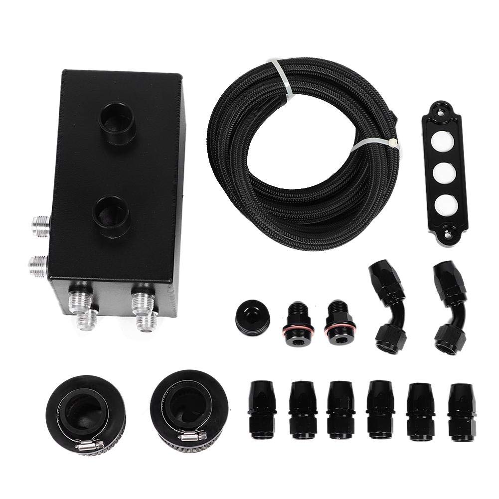 Universal Black Oil Catch Can Kit with 6 Port Breather Box - High Performance Engine Modification for Cars, Trucks & SUVs - Reduces Blow-by & Improves Engine Life - Ideal for Racing, Off-Road & Daily Driving