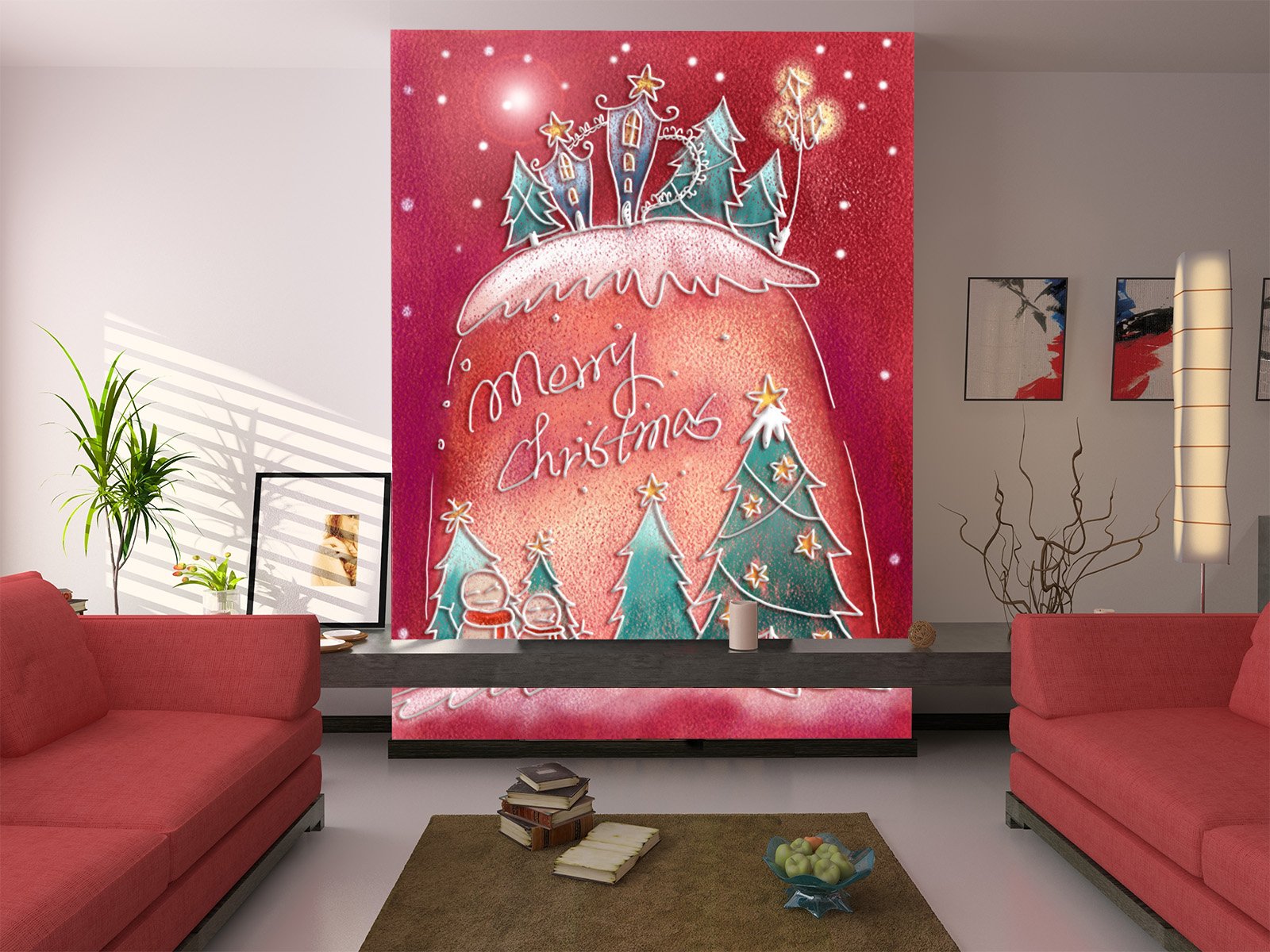 3D Christmas Tree Wallpaper Decal - Self-Adhesive Removable Vinyl Wall Mural (87