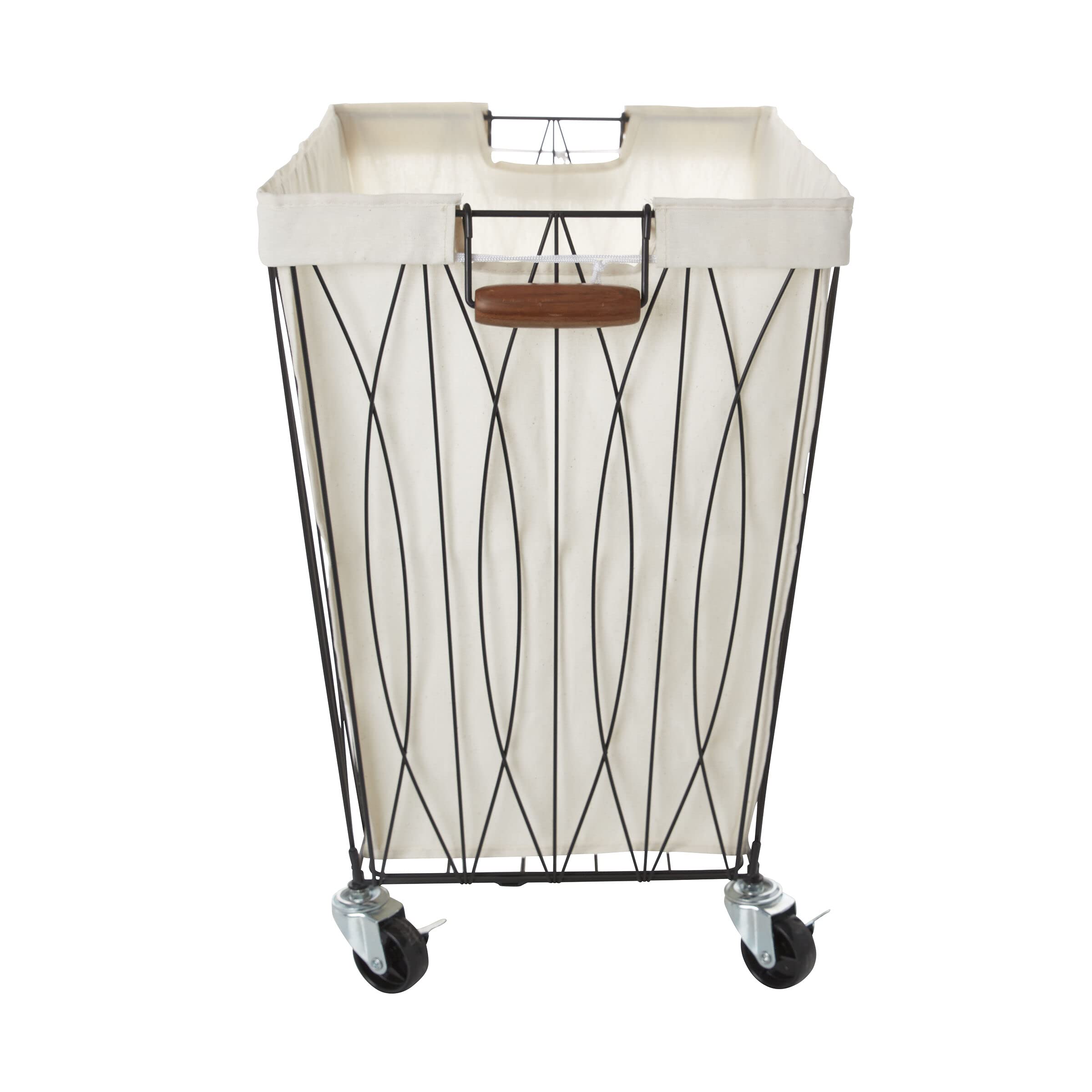Verona Rolling Laundry Hamper Cart with Removable Canvas Bag - Large White & Black Laundry Organizer for Bedroom, Closet, or Dorm Room - Easy Mobile Storage Solution